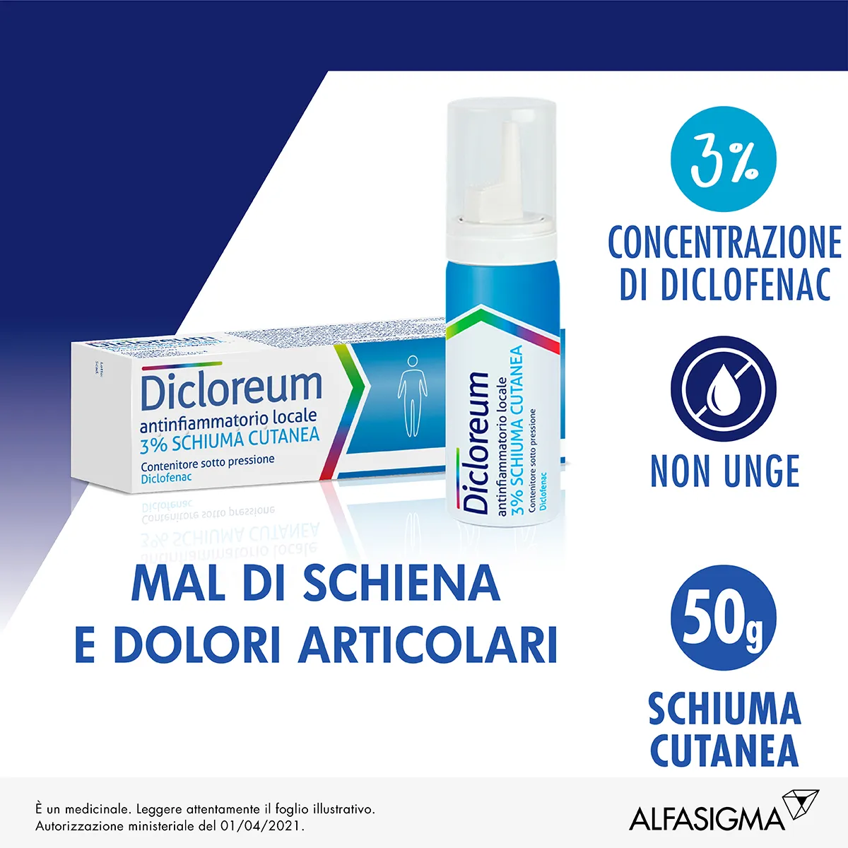 Dicloreum Antinfiammatorio Locale 3% Schiuma Cutanea 50 g Dolori di Natura Reumatica