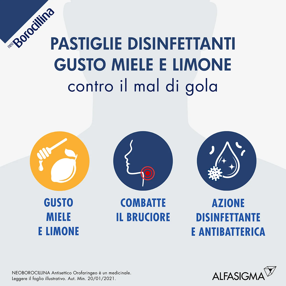 Neo Borocillina Antisettico Orofaringeo 6,4mg + 52mg Limone e Miele 16 Pastiglie