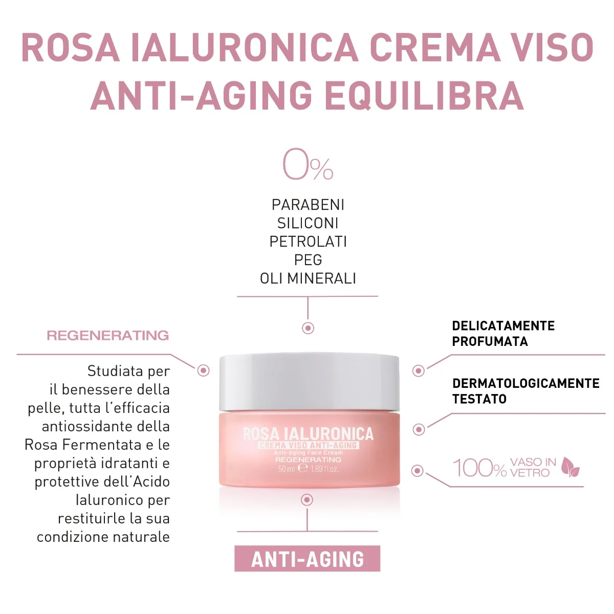 Equilibra Rosa Ialuronica Crema Viso Anti-Aging 50 Ml Crema Antietà