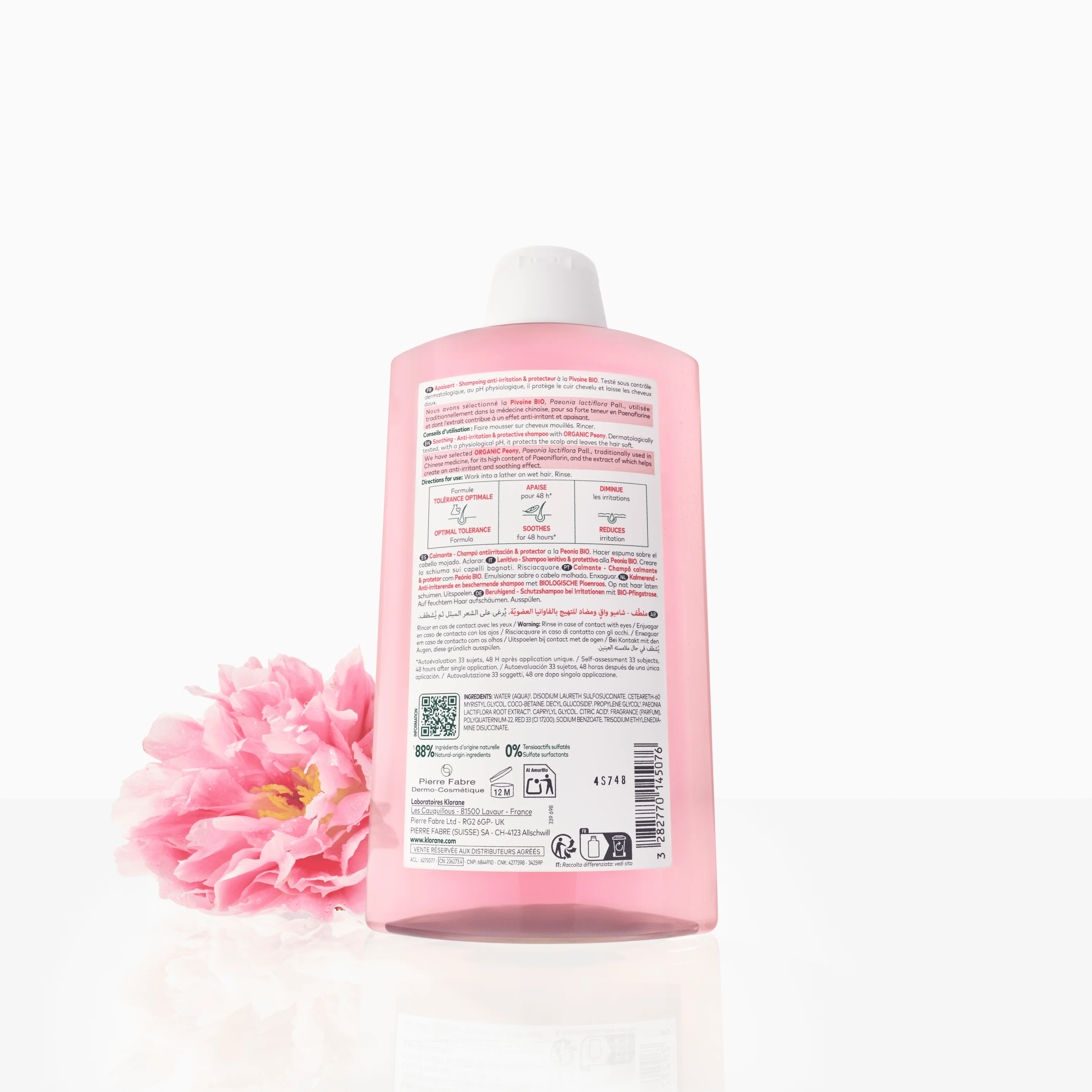 Klorane Shampoo Lenitivo e Protettivo alla Peonia 400 ml Cuoio Capelluto Sensibile