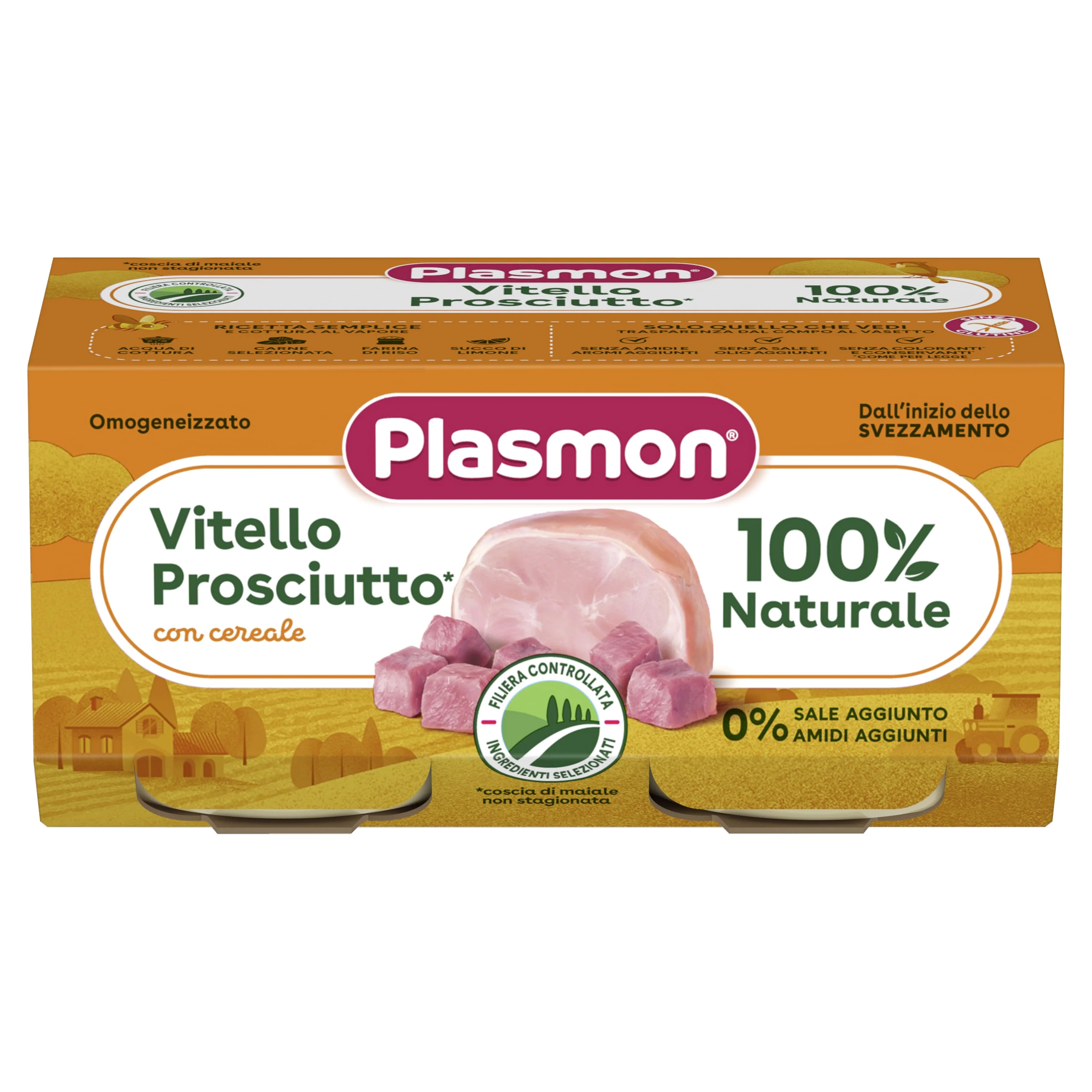 Plasmon Omogeneizzato Vitello E Prosciutto 2 Vasetti Da 80 G Alimento per Infanzia