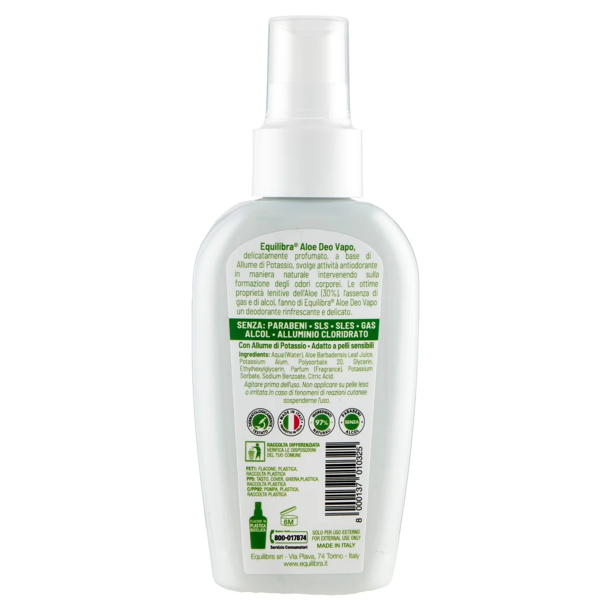 Equilibra Aloe Deo Vapo 75Ml Senza Alcool