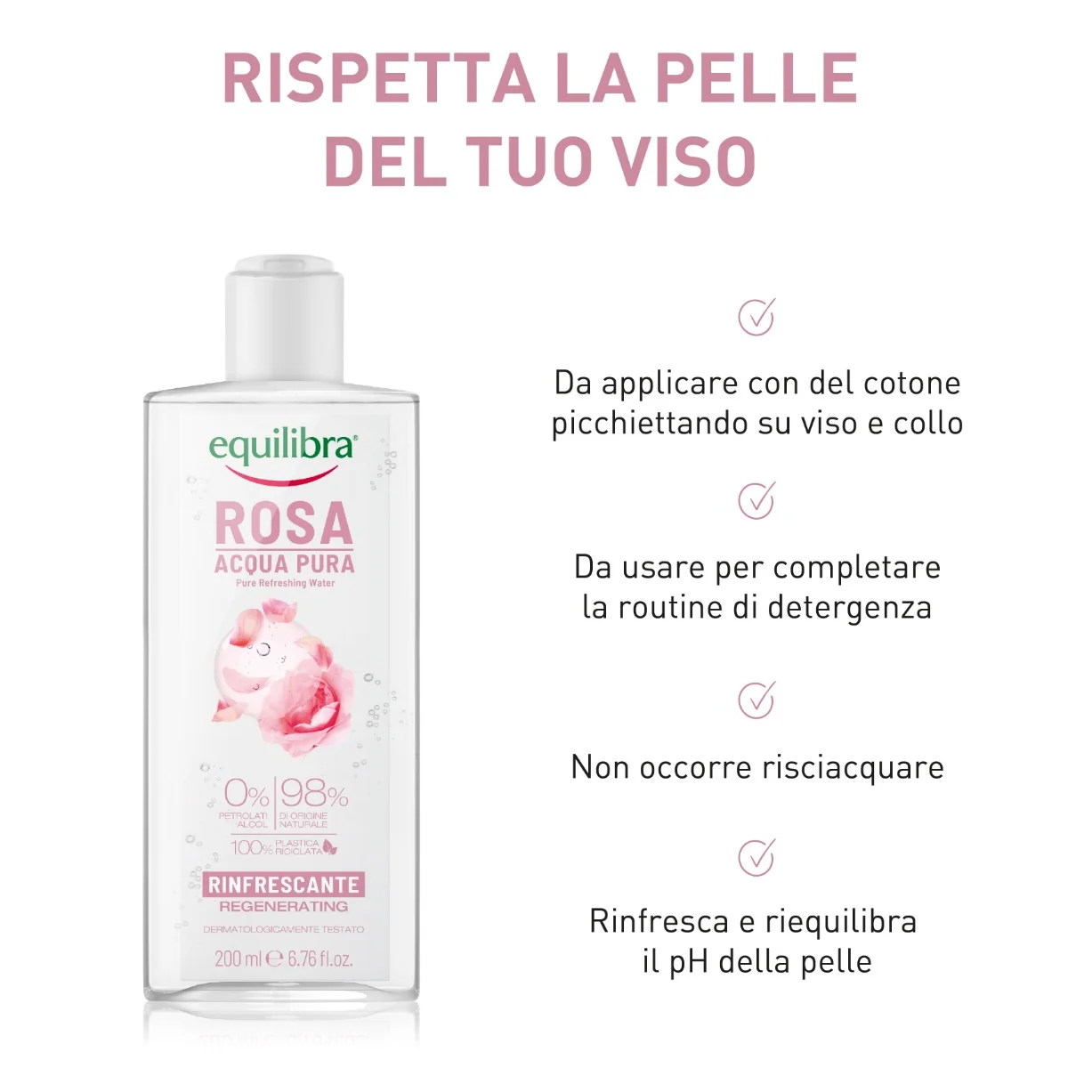 Equilibra Rosa Acqua Pura Tonificante 200 Ml Tonico Multiattivo