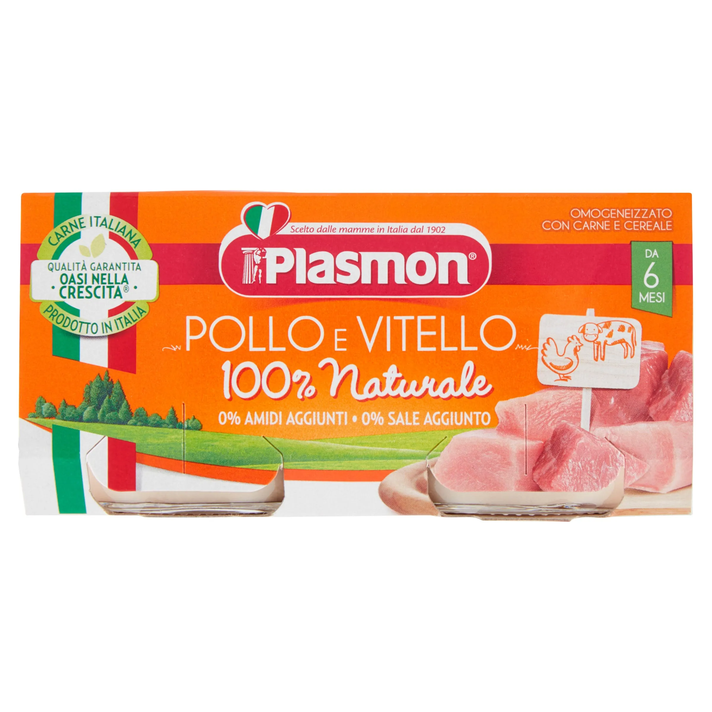 Plasmon Omogeneizzato Di Carne Vitello E Pollo 2x80 g +6m Alimento per Infanzia