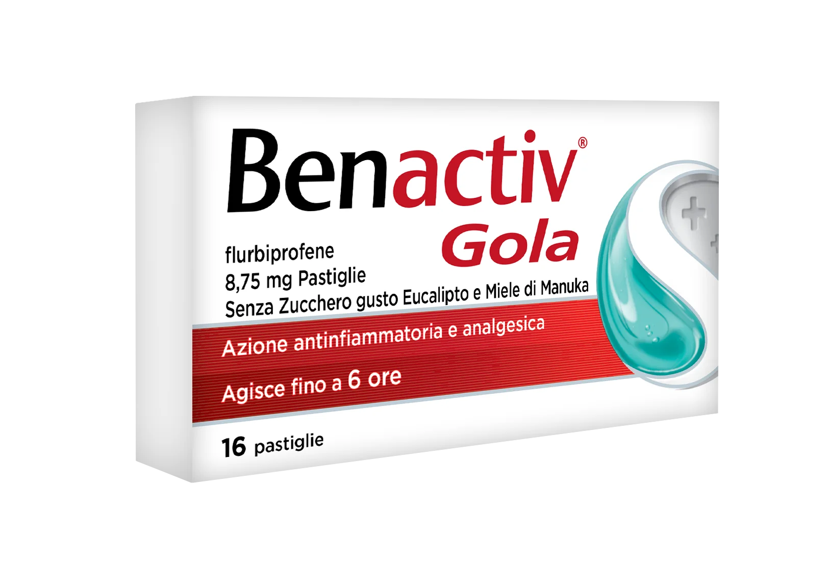 Benactiv Gola Pastiglie Senza Zucchero gusto Eucalipto e Miele di Manuka 16 Pastiglie