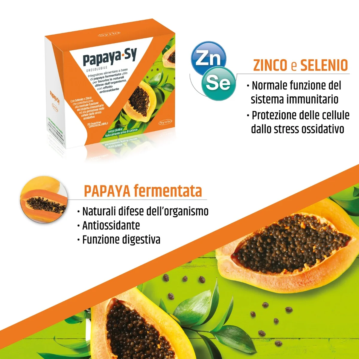 Papaya-Sy 20 Bustine 92 G Polvere Orosolubile Antiossidante