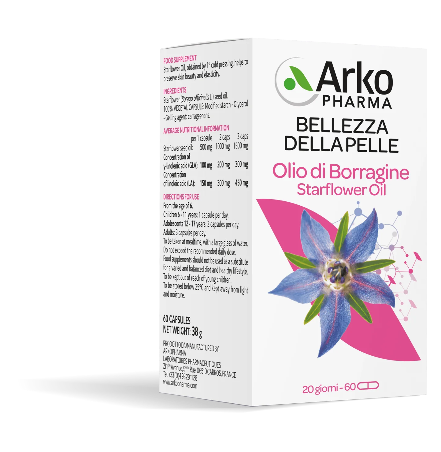 Arkopharma Arkocapsule Olio di Borragine Bio 60 capsule Bellezza della pelle