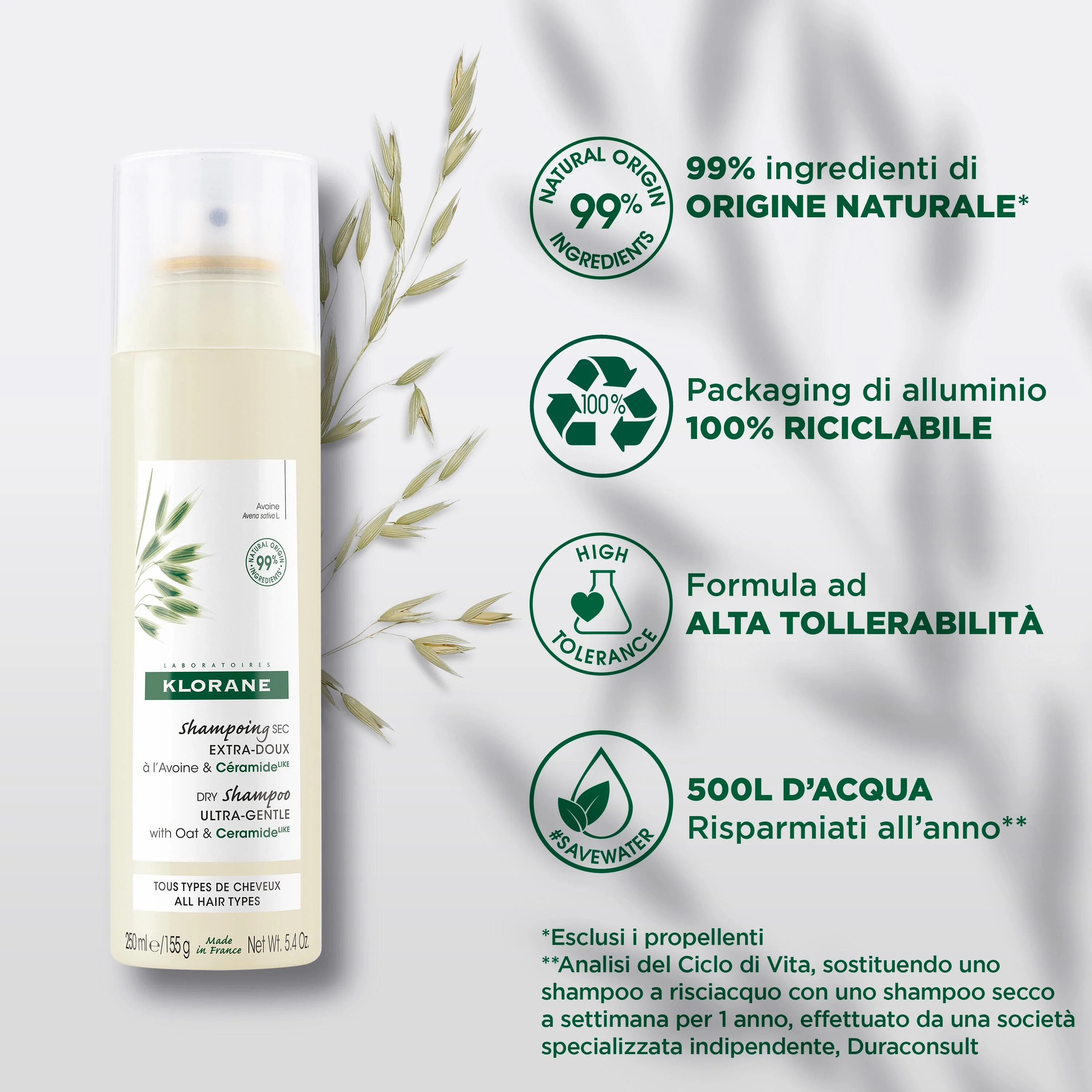 Klorane Shampoo Secco Extra-Delicato all’Avena & Ceramideᴸᴵᴷᴱ 150 ml Tutti i Tipi di Capelli