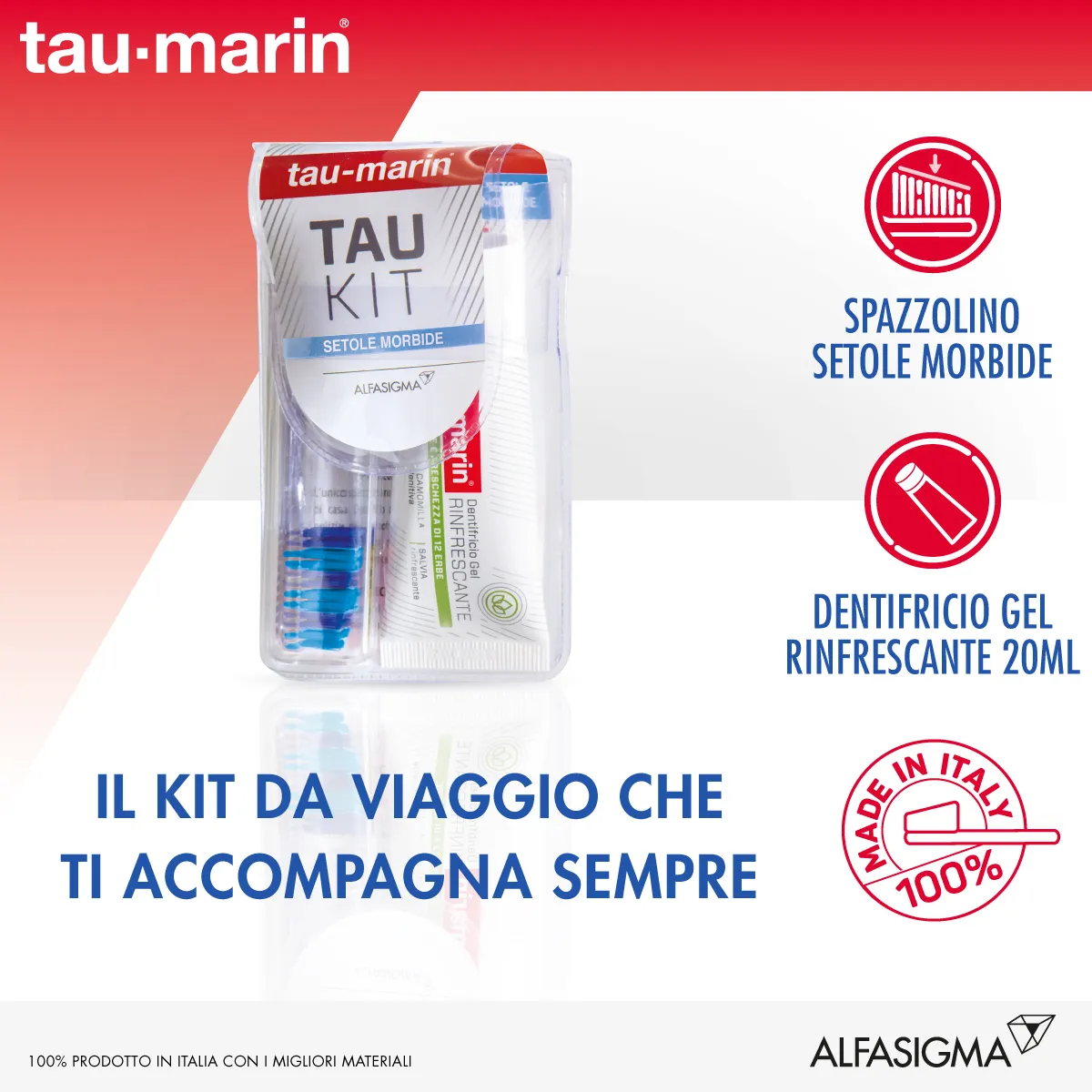 Tau-Marin Kit Spazzolino Morbido + Dentifricio Gel 20 ml Rinfrescate alle Erbe