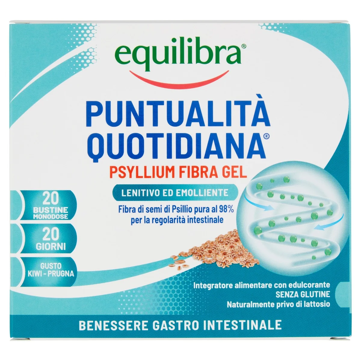 Equilibra Psyllium Fibra Gel Gusto Kiwi Prugna 20 Bustine Benessere e Regolarità del Transito Intestinale