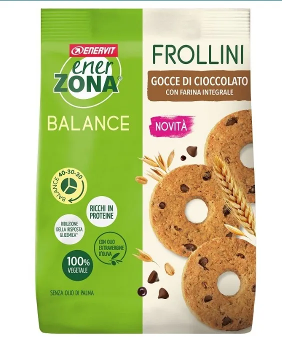Enerzona Frollini Integrale Gocce Cioccolato 250 G Ricchi in Proteine e in Fibre