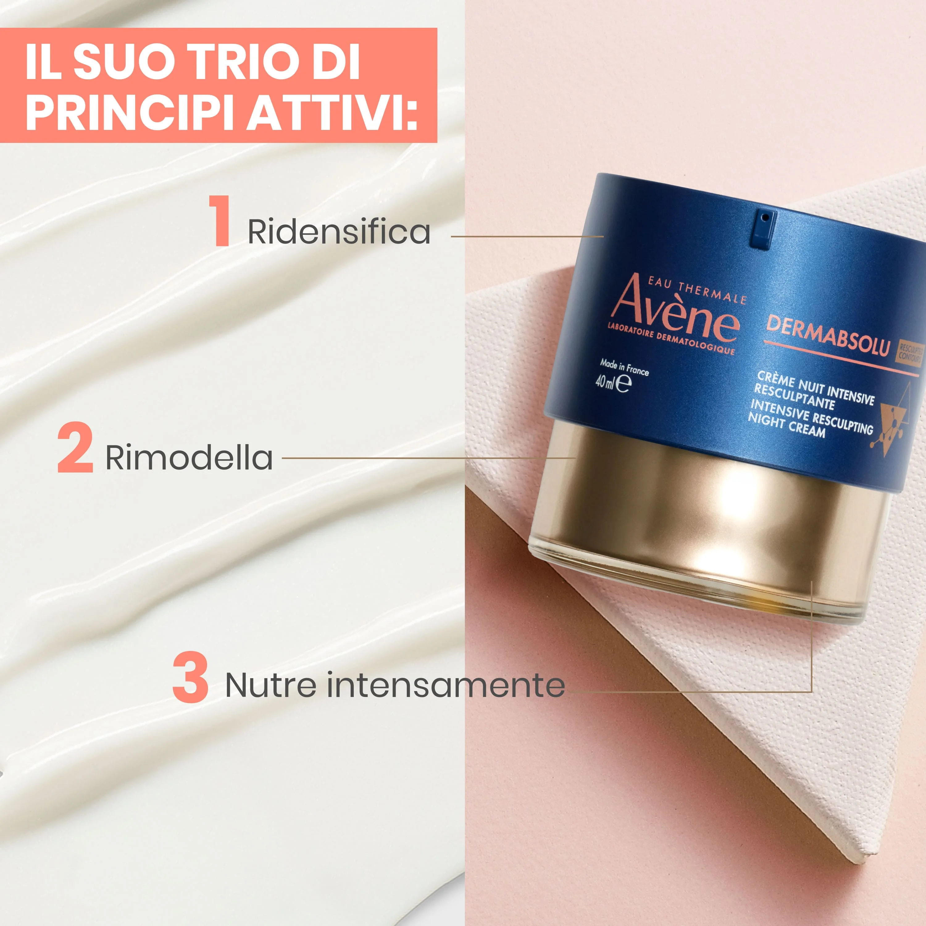 Eau Thermale Avène Dermabsolu Crema Notte Intensiva Rimodellante Anti-Età 40 ml Ridensificante e Rigenerante