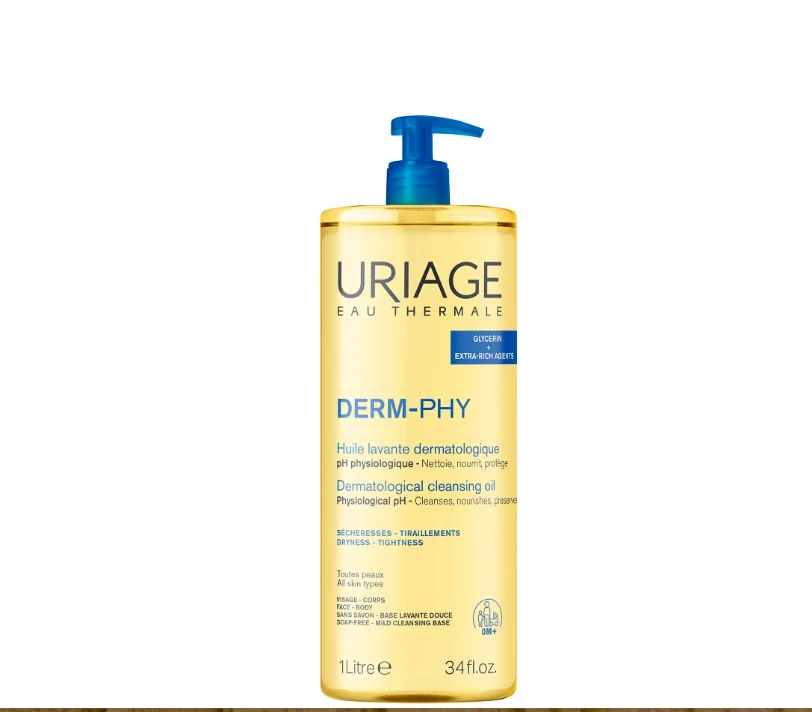 Uriage Eau Thermale DERM PHY Olio Detergente Lavante Viso e Corpo 1 litro Tutti i Tipi di Pelle