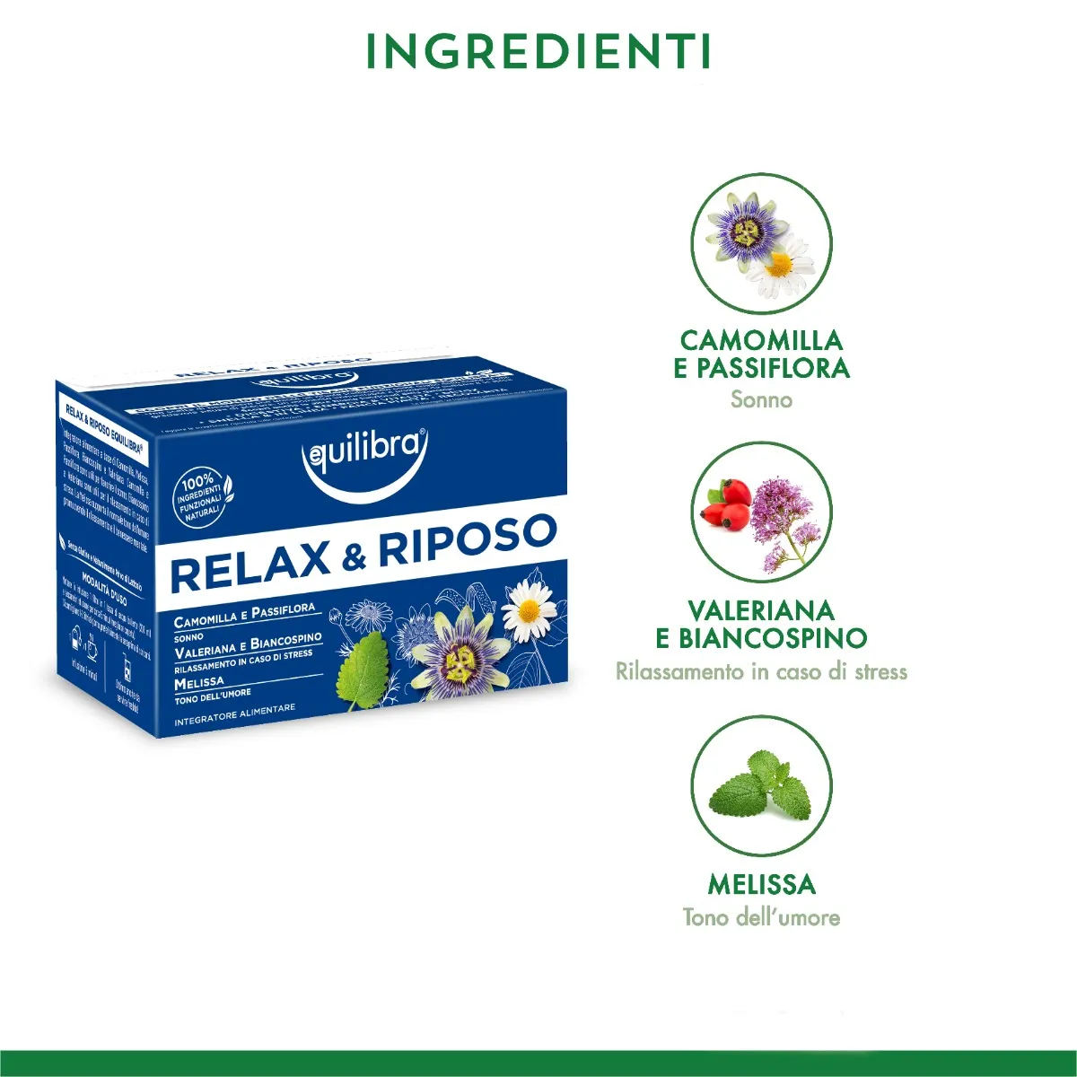 Equilibra Tisana Relax e Riposo 15 Filtri Con Camomilla, Melissa, Passiflora, Biancospino e Valeriana.