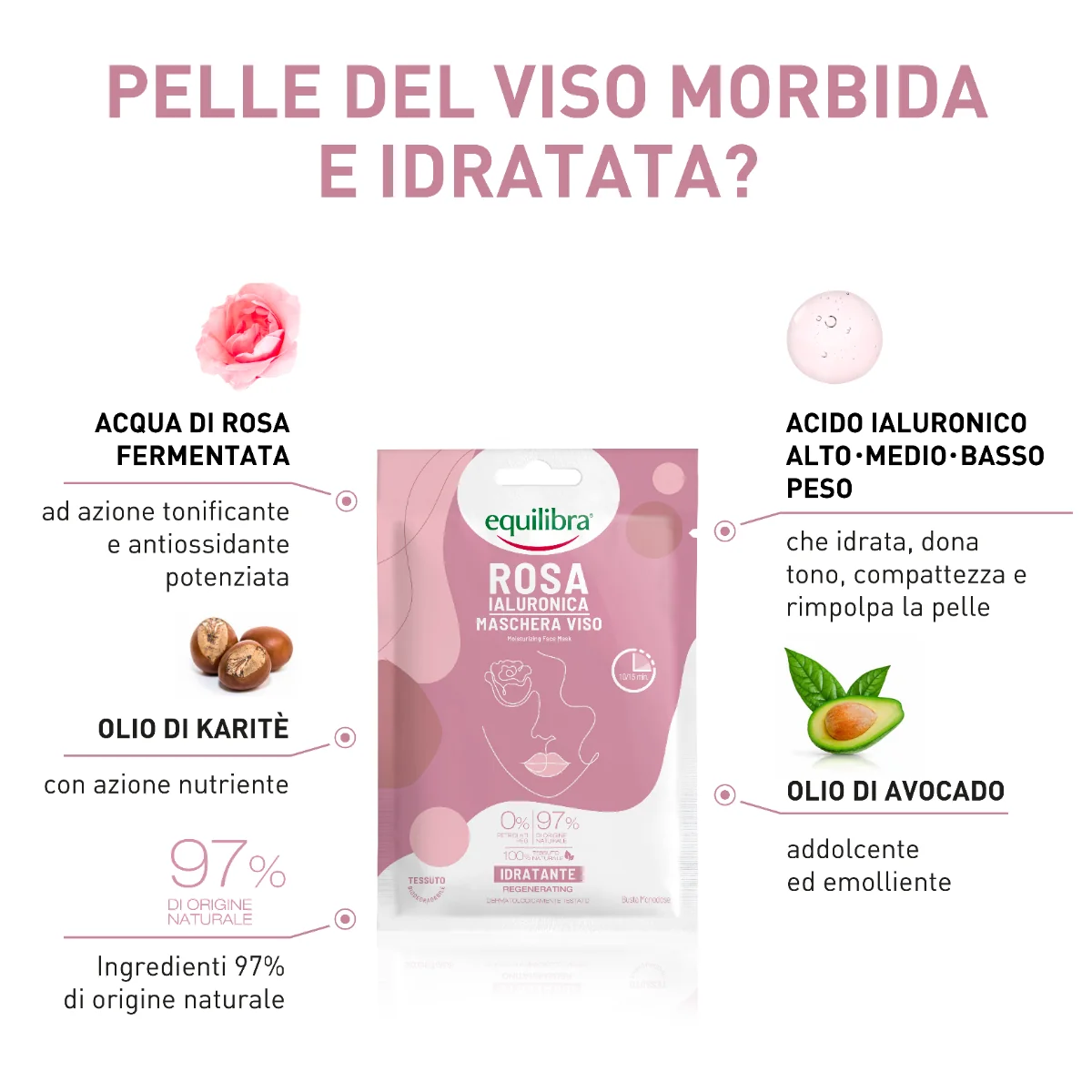 Equilibra Rosa Ialuronica Maschera Viso Idratante 1 Pezzo Maschera Viso Idratante