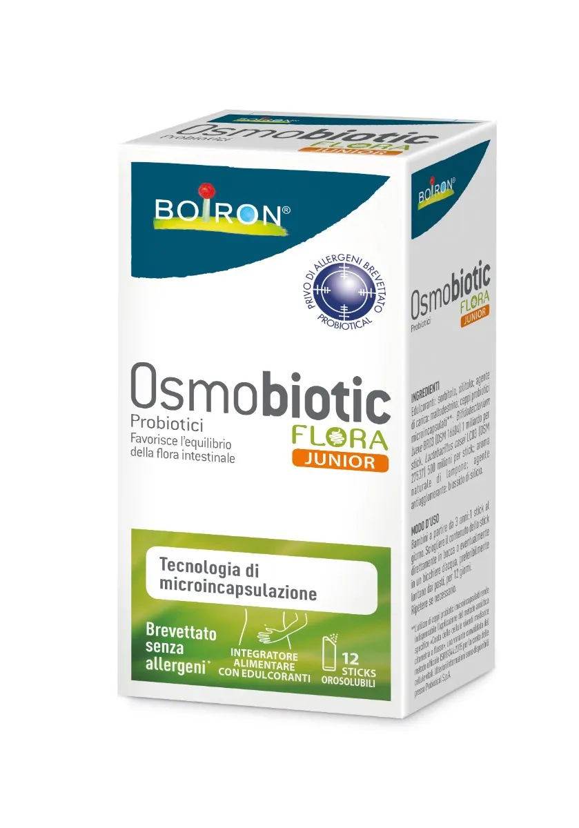Boiron Osmobiotic Flora Junior Integratore Probiotico 12 Bustine Stick Aroma al Lampone