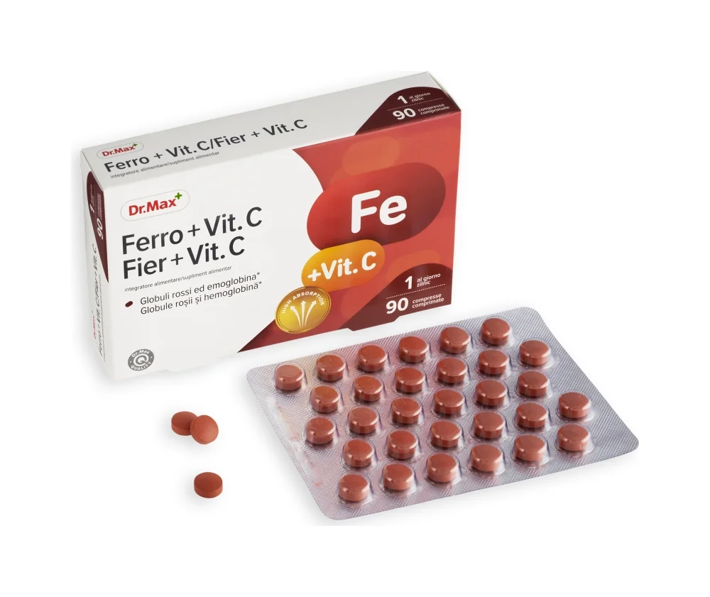 Dr. Max Ferro + Vitamina C 90 Compresse Supporto a Sistema Immunitario e Metabolismo Energetico