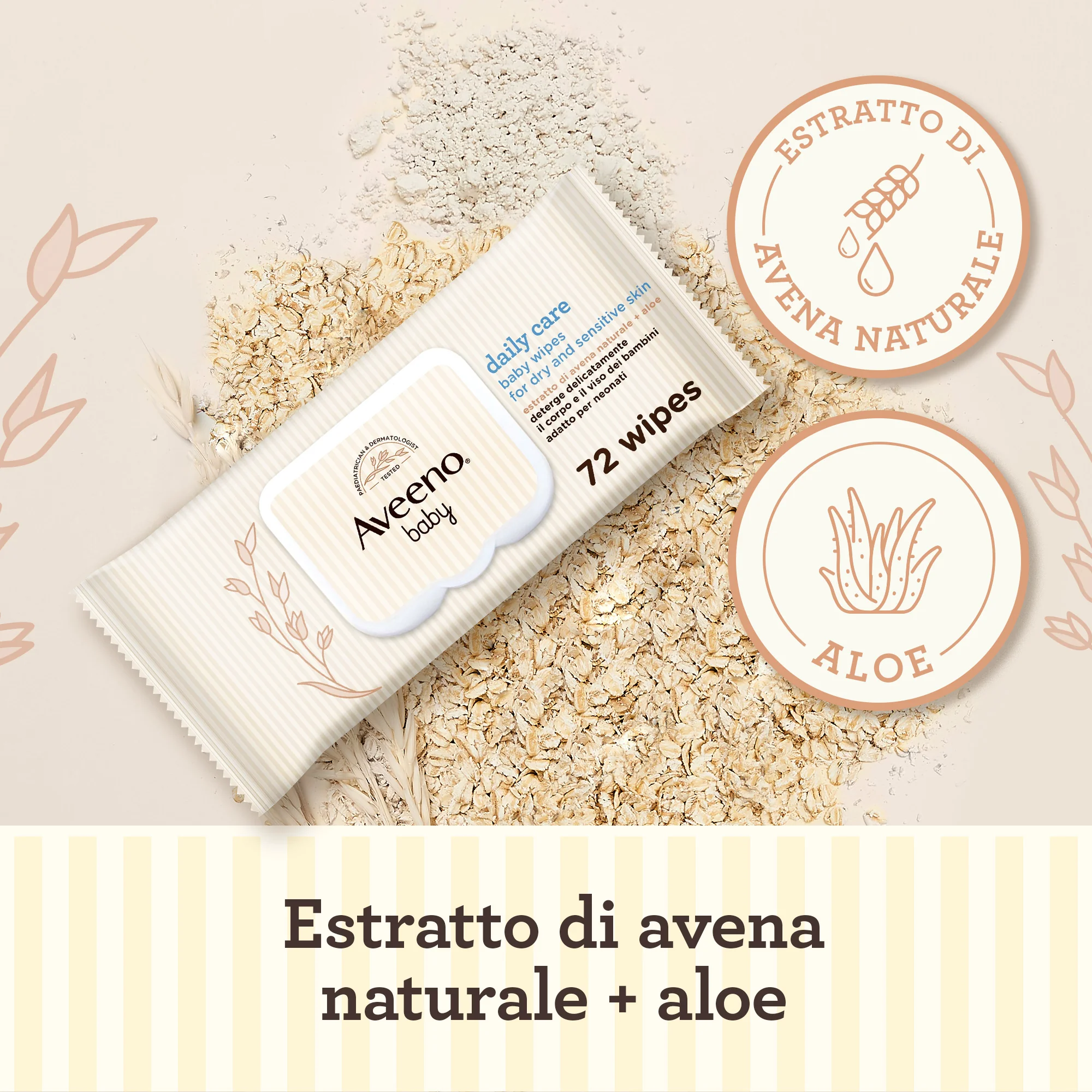 Aveeno Baby Daily Care 72 Salviettine Salviette neonato e bambino umidificate e delicate