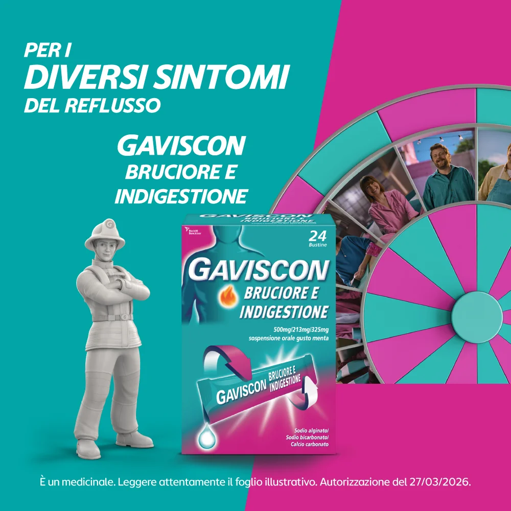 Gaviscon Bruciore e Indigestione Sospensione Orale Gusto Menta 24 Bustine Sintomi da Reflusso Gastro-Esofageo