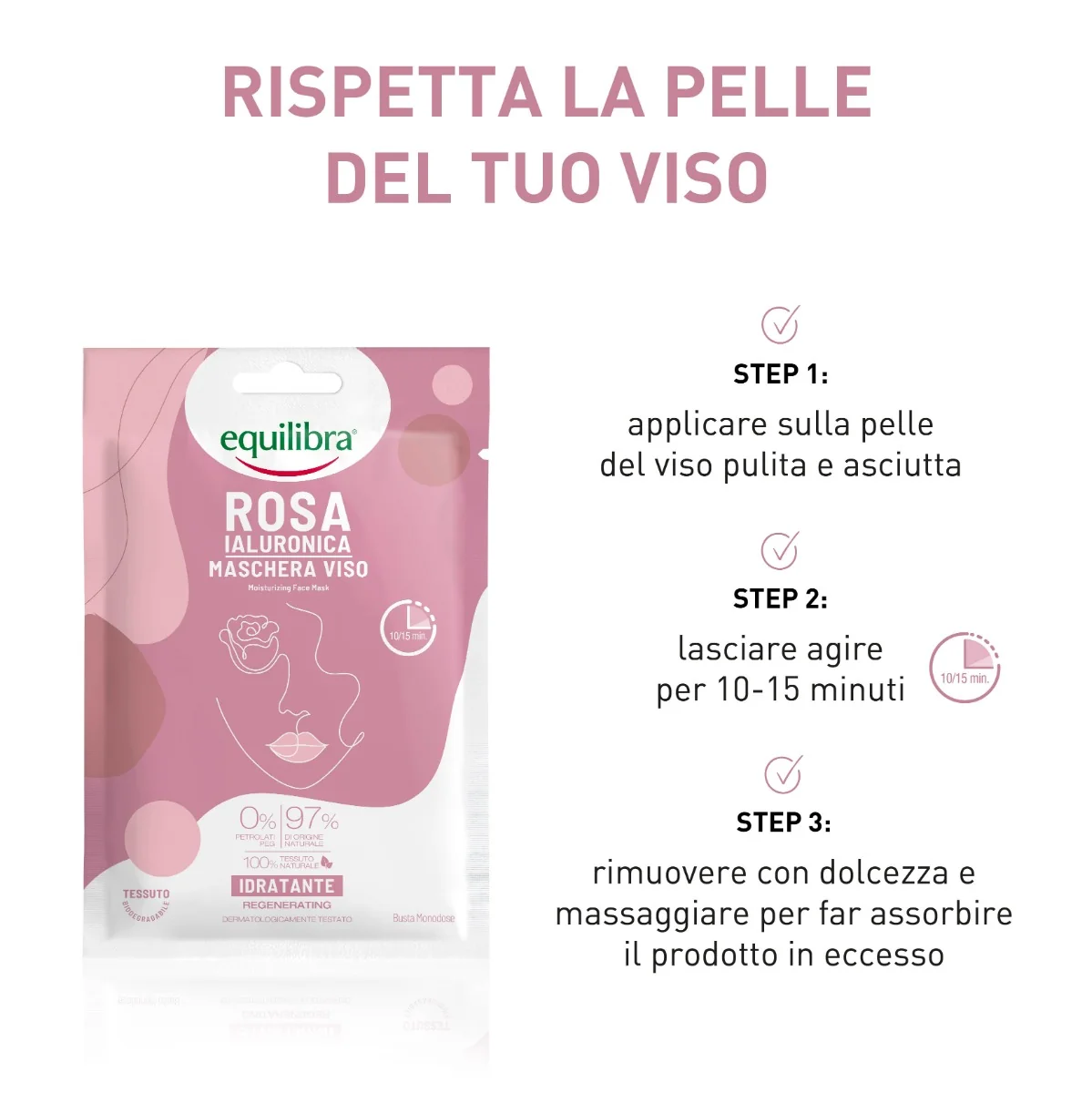 Equilibra Rosa Ialuronica Maschera Viso Idratante 1 Pezzo Maschera Viso Idratante