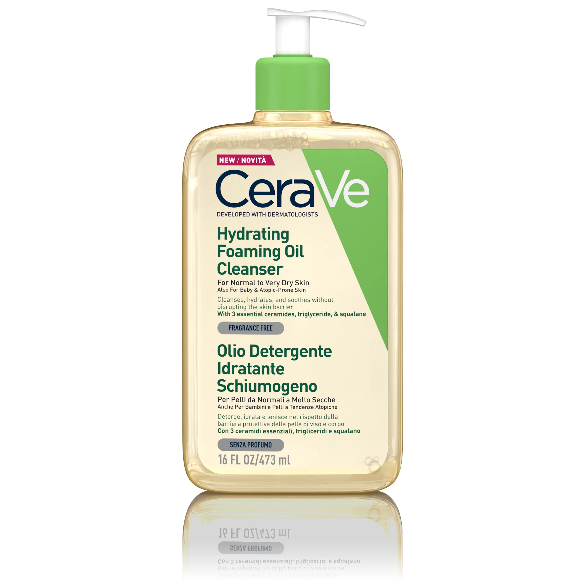 CeraVe Olio detergente idratante 473 ml Deterge, Idrata e Lenisce con 3 ceramidi Essenziali, Trigliceridi e Squalene