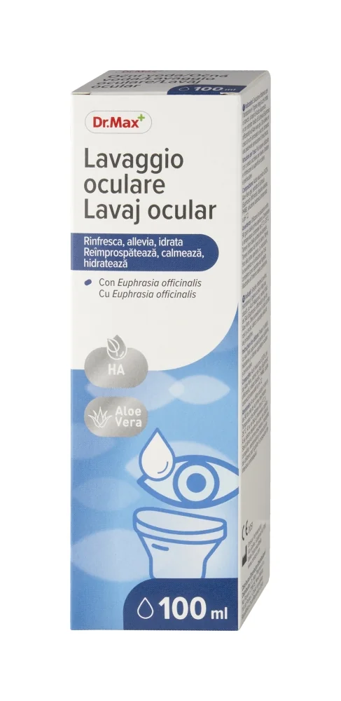 Dr. Max Lavaggio Oculare 100Ml Con Acido Ialuronico, Aloe Vera ed Euphrasia