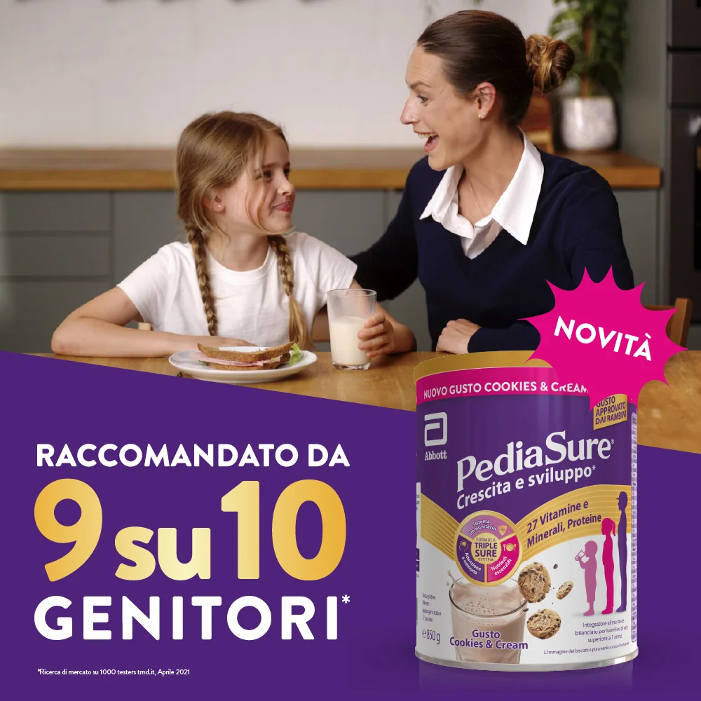 Pediasure Crescita E Sviluppo Integratore Multivitaminico Per Bambini Cookies&Cream 850 g Integratore per la Crescita