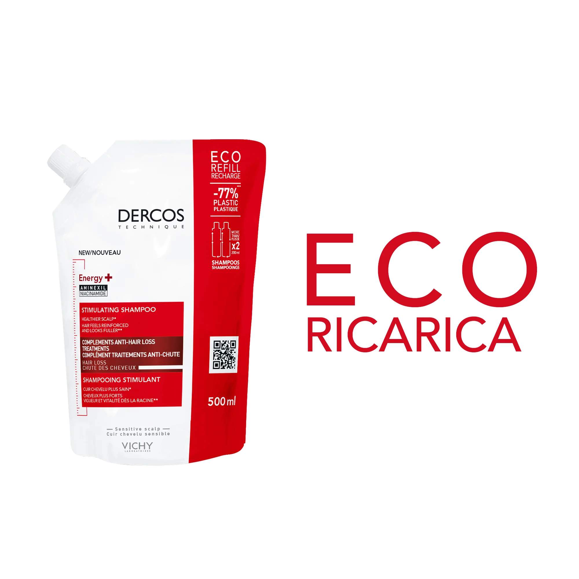 Vichy Dercos Shampoo Energy+ Eco-Ricarica 500 Ml Energizzante e rinforzante