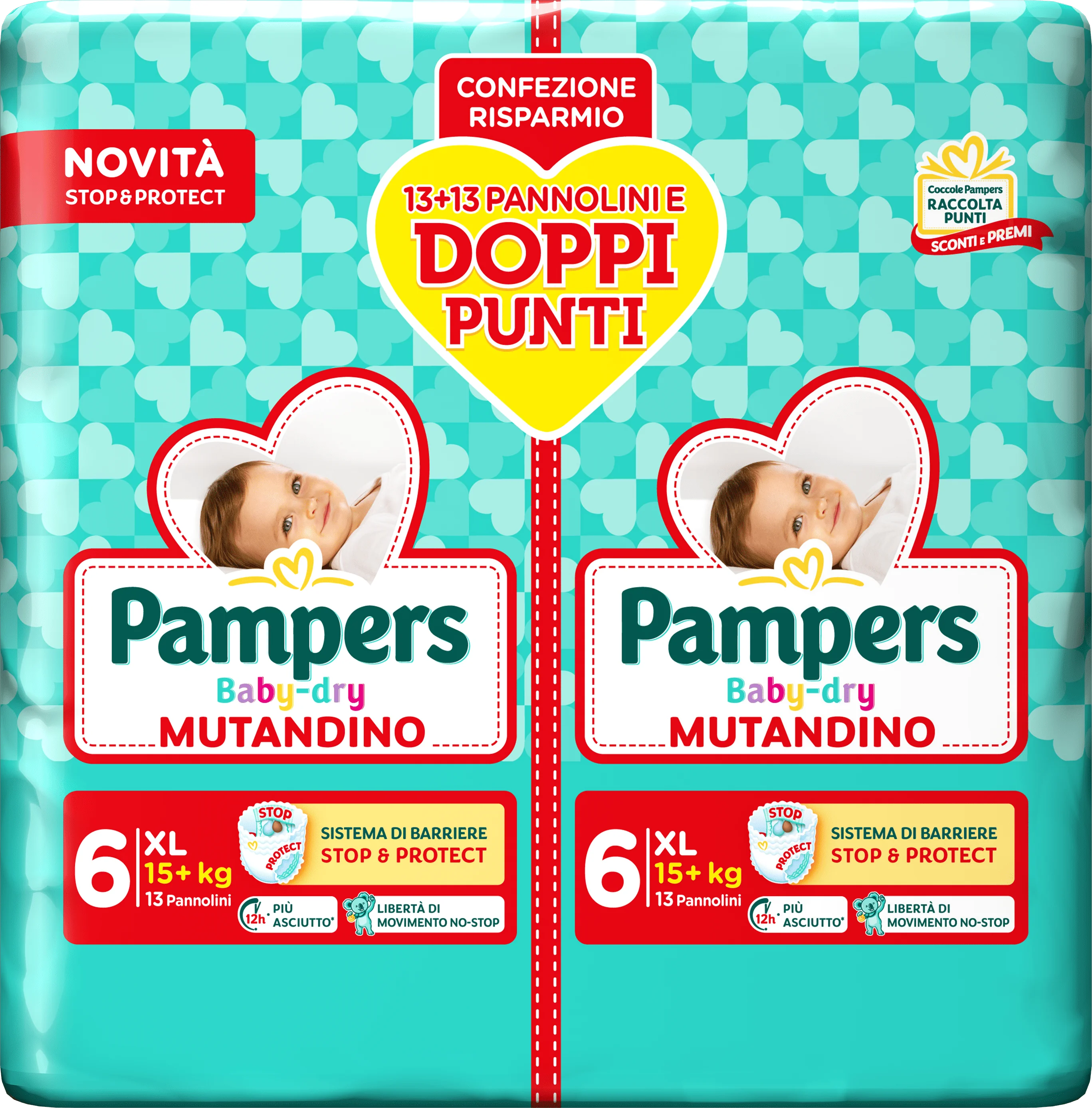 Pampers Baby Dry Pannolino Mutandina XL 15+ kg Duo Downcount 26 Pezzi Confezione Risparmio
