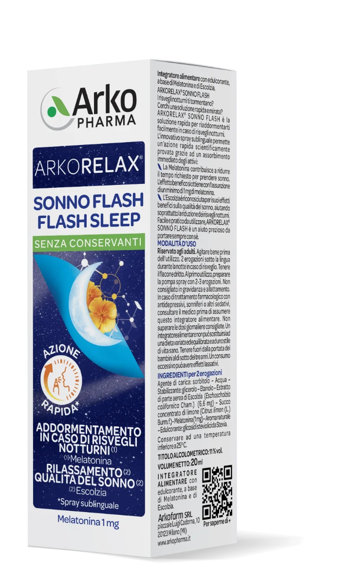 Arkopharma Arkorelax Sonno Flash 20 ml Spray Sublinguale ad Affetto Immediato