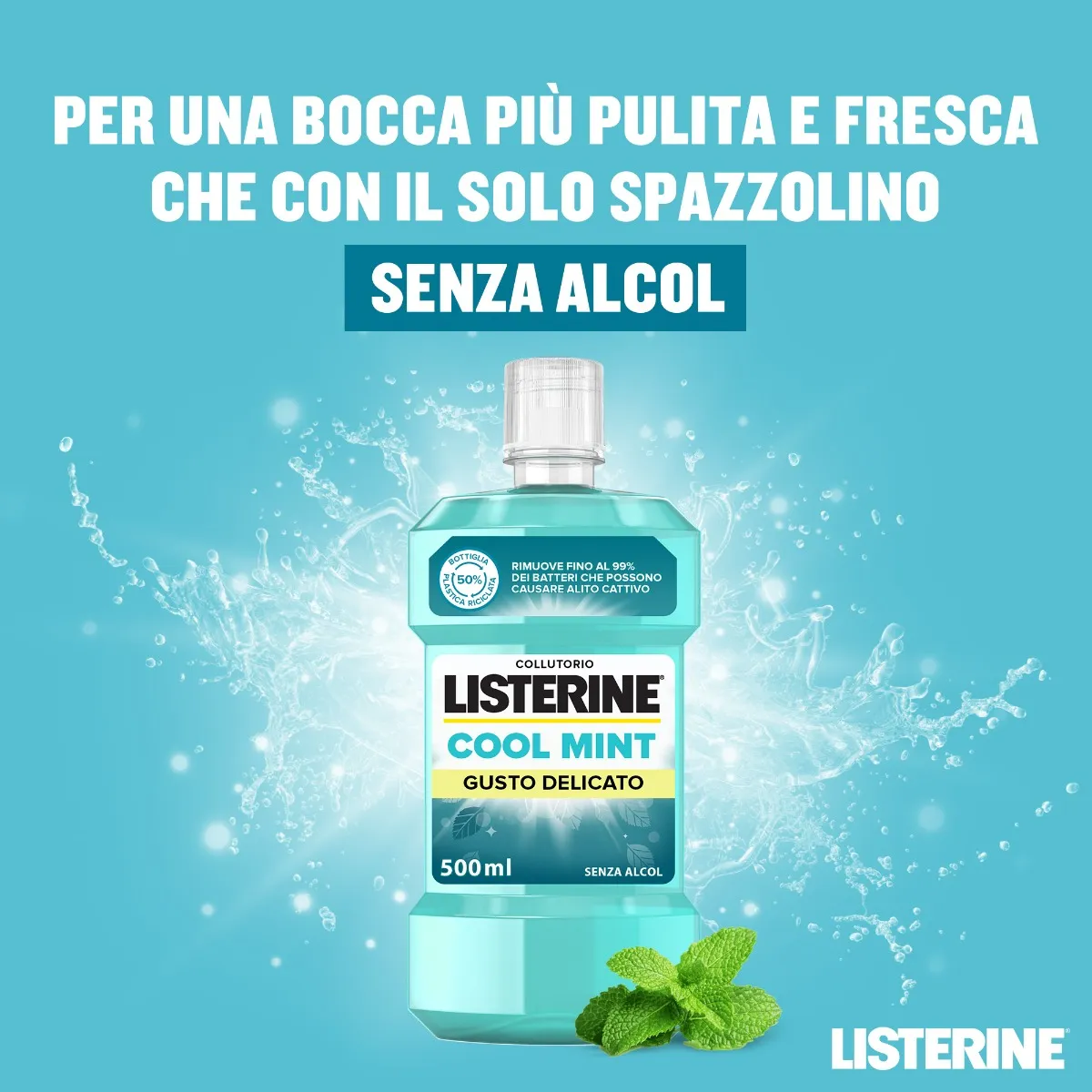 Listerine Cool Mint Gusto Delicato Collutorio 500 ml Alito Fresco