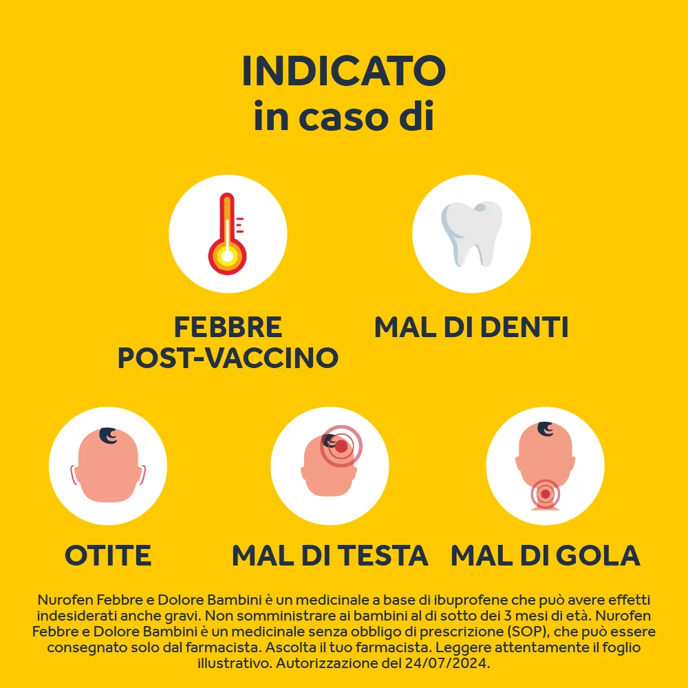Nurofen Febbre e Dolore Bambini 100 mg/5 ml Ibuprofene Sospensione Orale Arancia 150 ml Antinfiammatorio