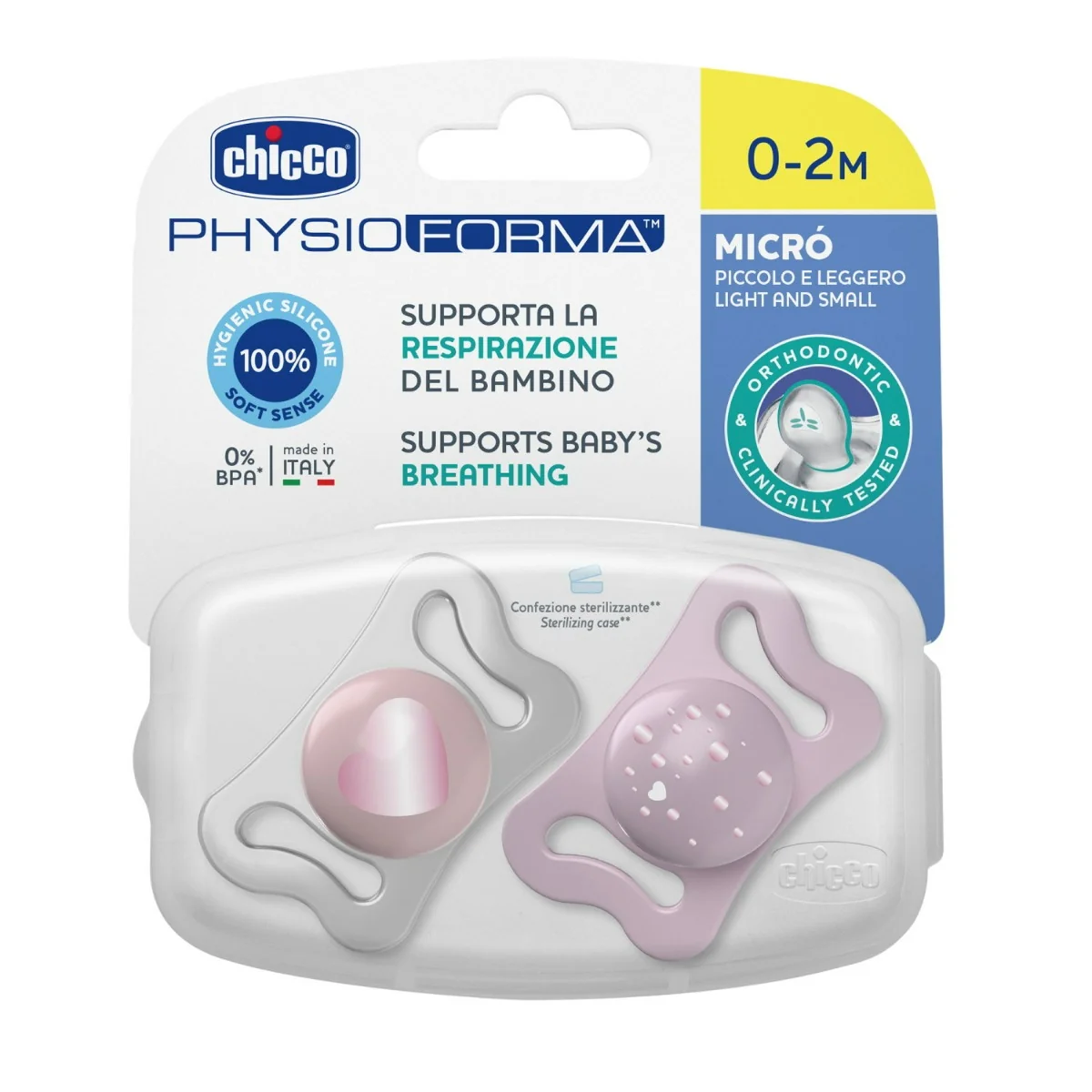 CHicco Succhietto Micro Girl Silicone 2 Pezzi 0-2 mesi