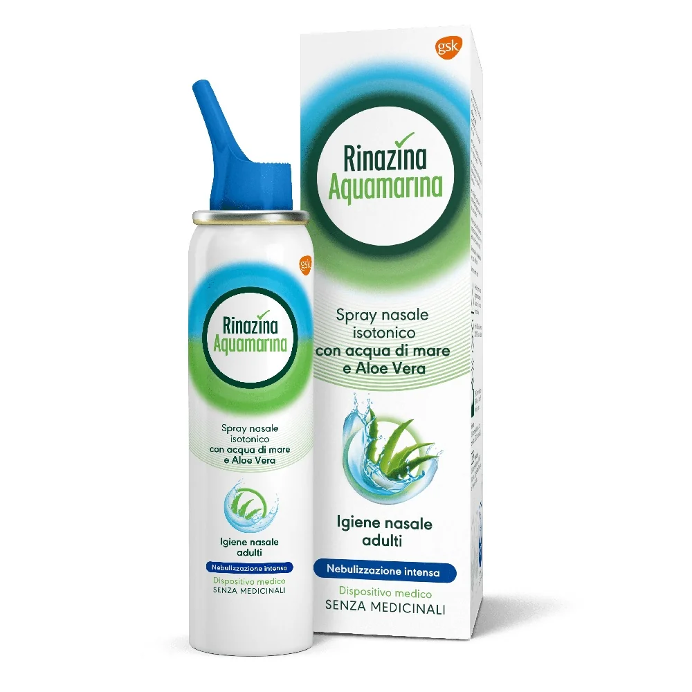 Rinazina Aquamarina Spray Nasale Isotonico Intenso 100 ml Con Aloe Vera