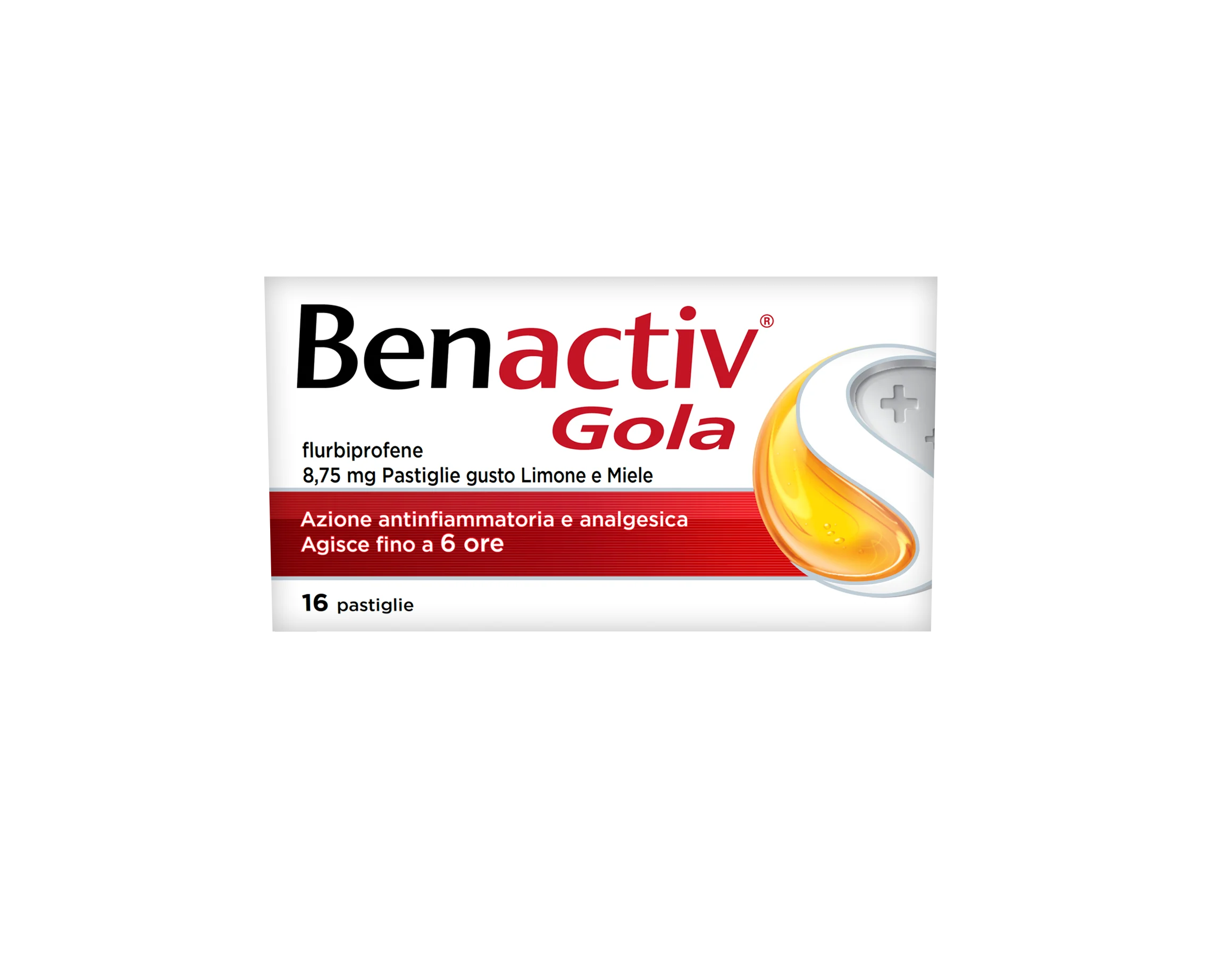 Benactiv Gola Pastiglie Limone e Miele Flurbiprofene 16 Pastiglie Flurbiprofene per Mal di gola