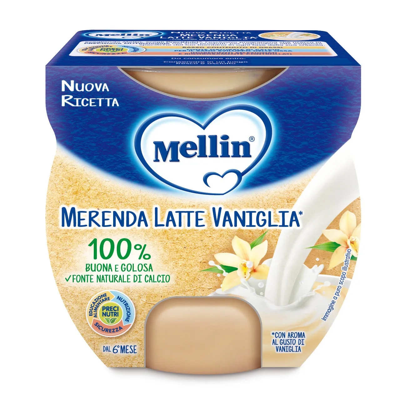 Mellin Merenda Latte Vaniglia 2X100G Merenda per Bambini