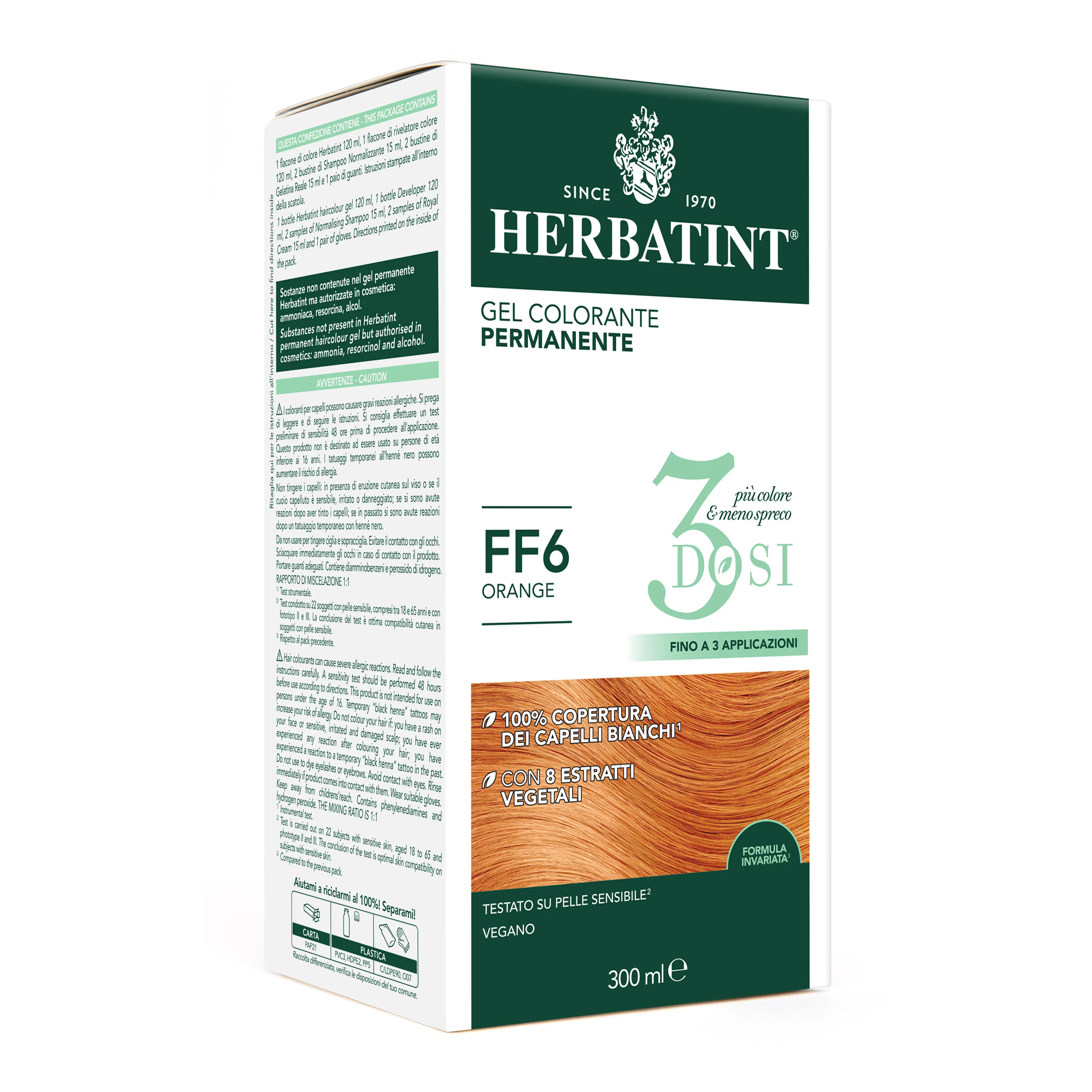 Herbatint Gel Colorante Permanente 3Dosi Ff6 300 Ml 100% Copertura Capelli Bianchi