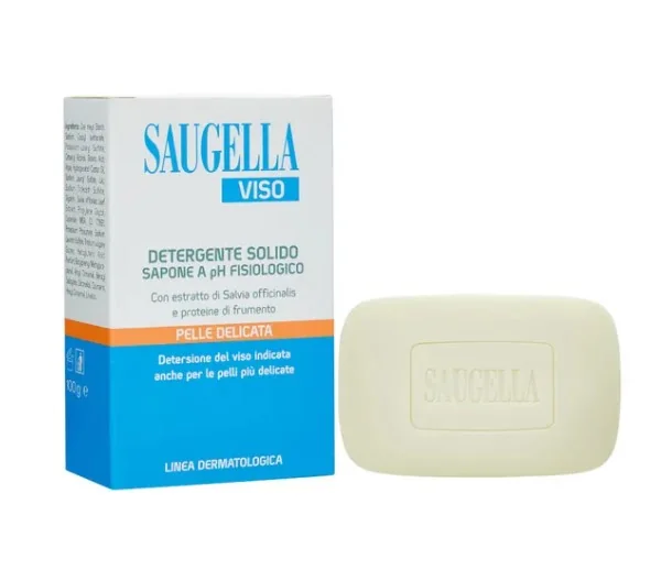 Saugella Viso Detergente Solido pH Fisiologico 100 g Sapone Pelle Sensibile