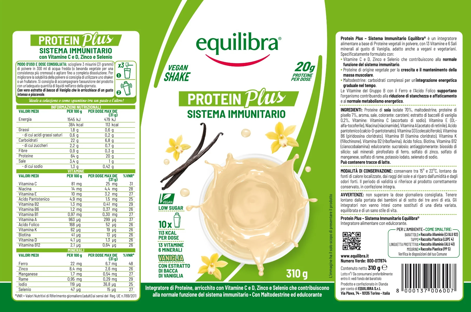 Equilibra Vegan Protein Shake 310 G Proteine Vegane