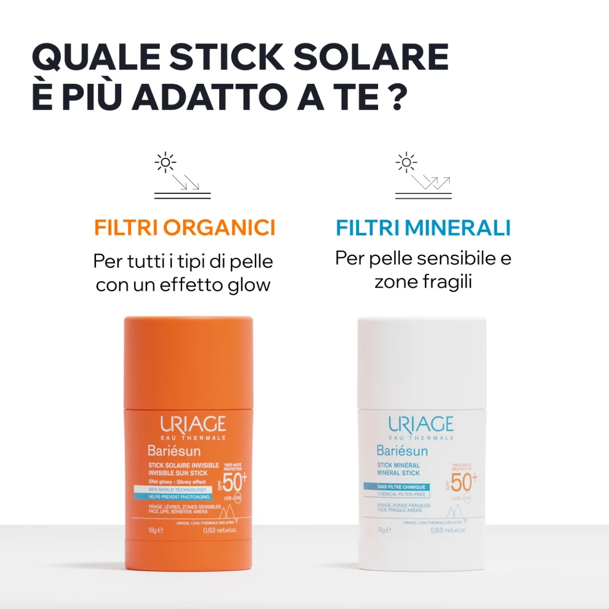Uriage Bariesun Spf50+ Stick Solare Invisibile Viso e Labbra 18 g Pelle Sensibile e Chiara