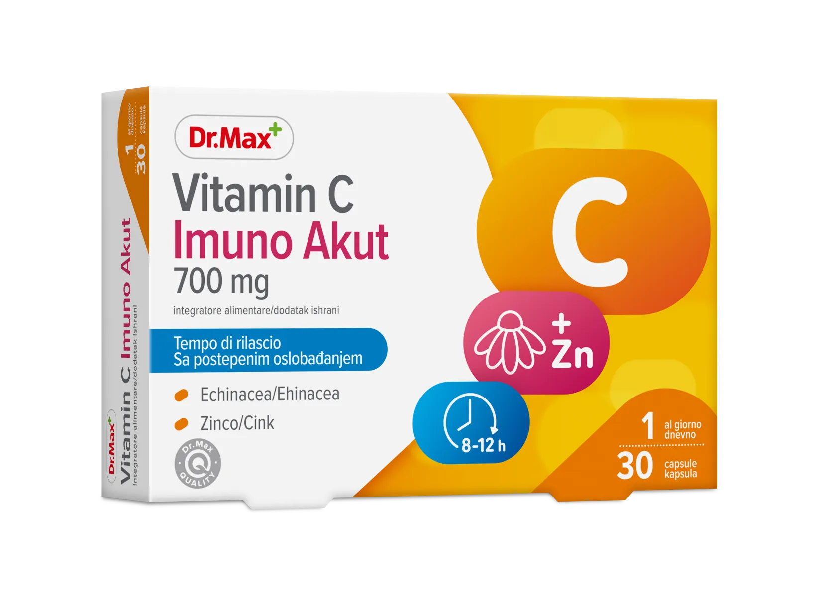 Dr.Max Vitamin C Imuno Akut 30 Capsule Integratore di Vitamina C, Zinco ed Echinacea