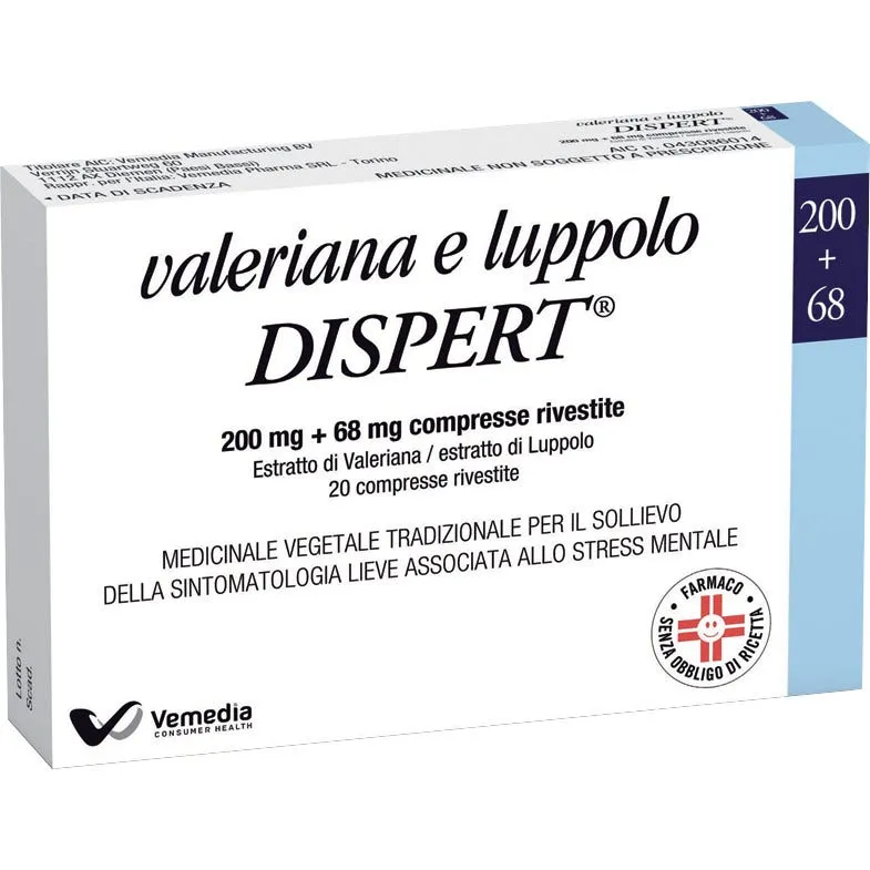 Valeriana e Luppolo Dispert 200 mg + 68 mg 20 Compresse