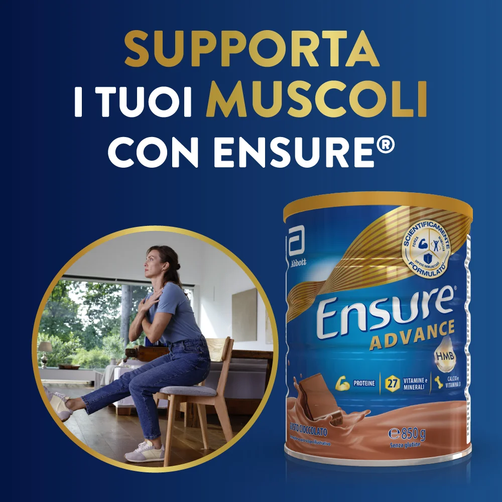 Ensure Advance 850 g Gusto Cioccolato Integratore Alimentare Proteico e Multivitaminico con HMB Formato Polvere