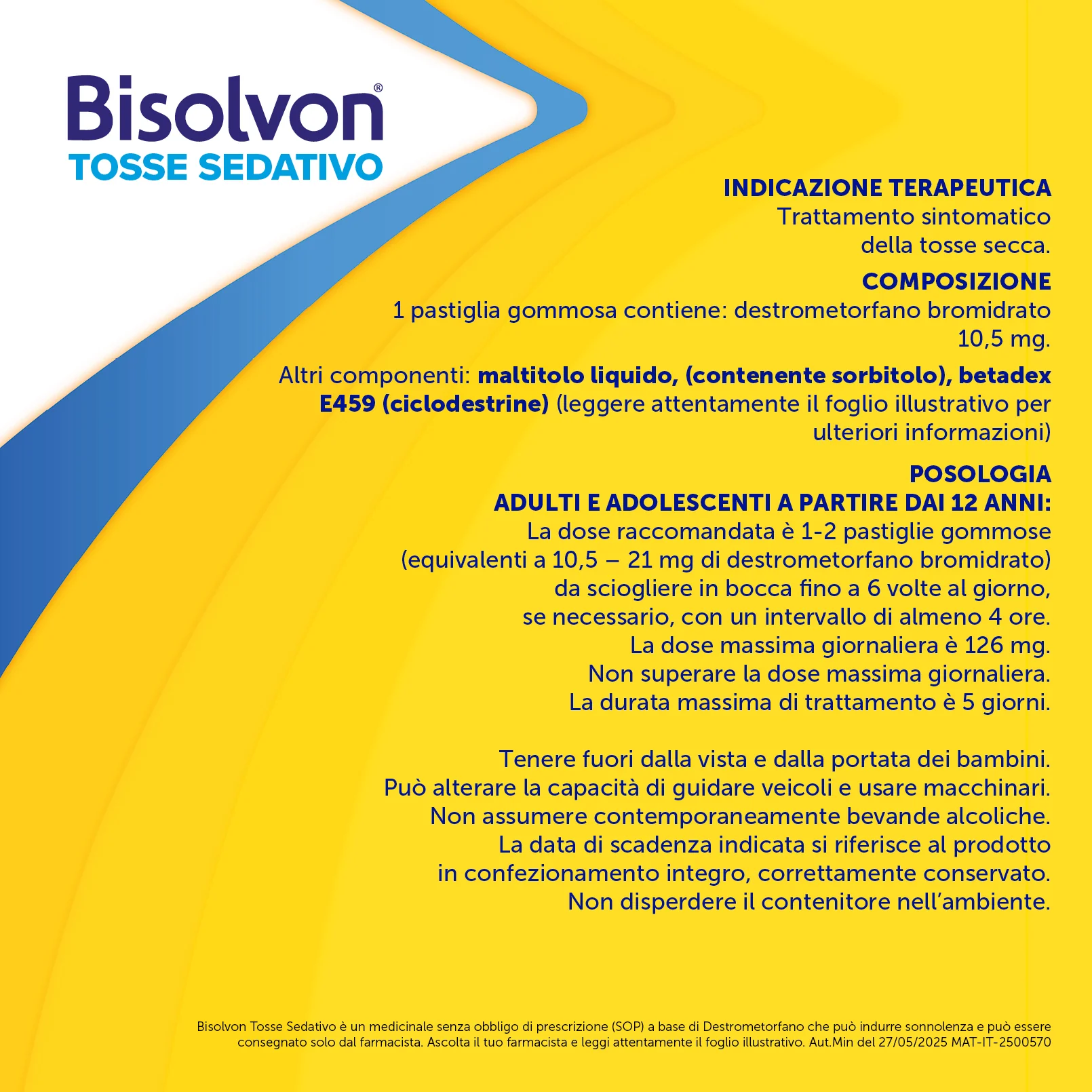 Bisolvon Tosse Sedativo 10,5 mg 20 Pastiglie Gommose Calma la Tosse