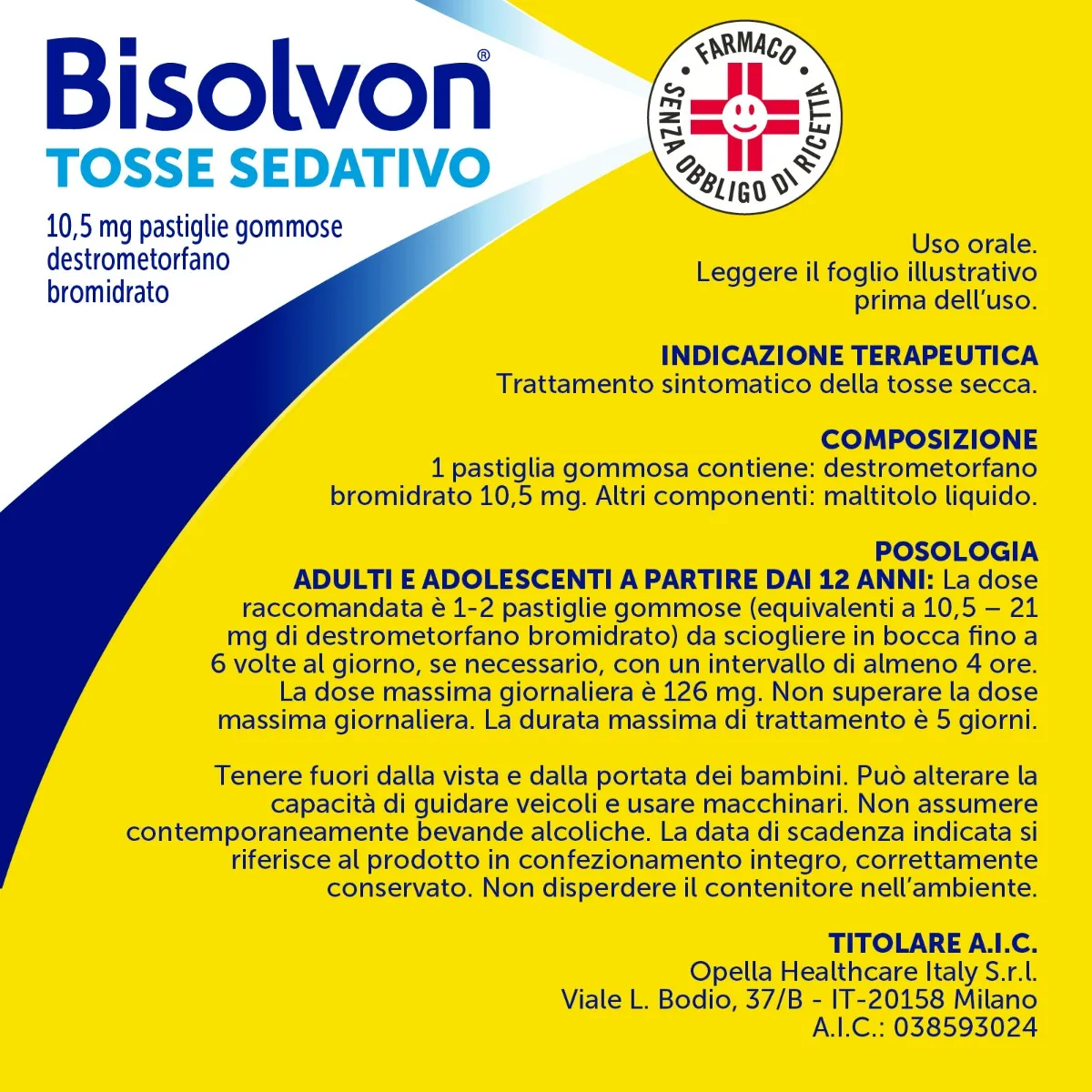 Bisolvon Tosse Sedativo 10,5 mg 20 Pastiglie Gommose Calma la Tosse