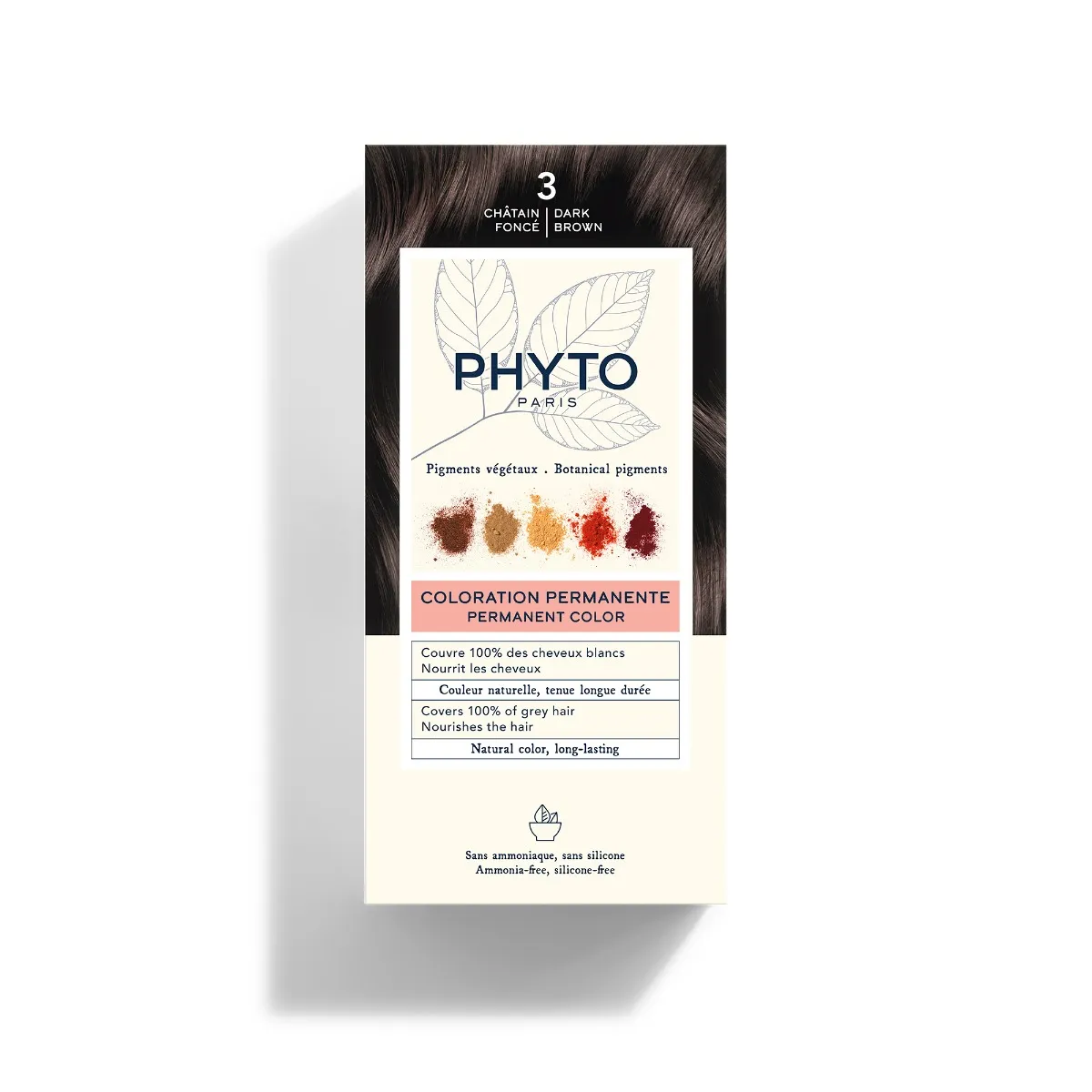Phyto Phytocolor 3 Castano Scuro Colorazione Permanente Senza Ammoniaca 100% Copertura Capelli Bianchi