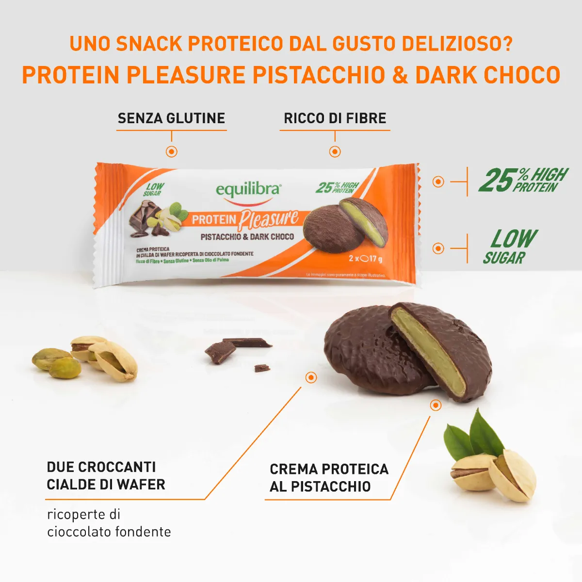 Equilibra Dobloni Pist&Dark Choco 2x17 G Snack Proteico Gusto Pistacchio