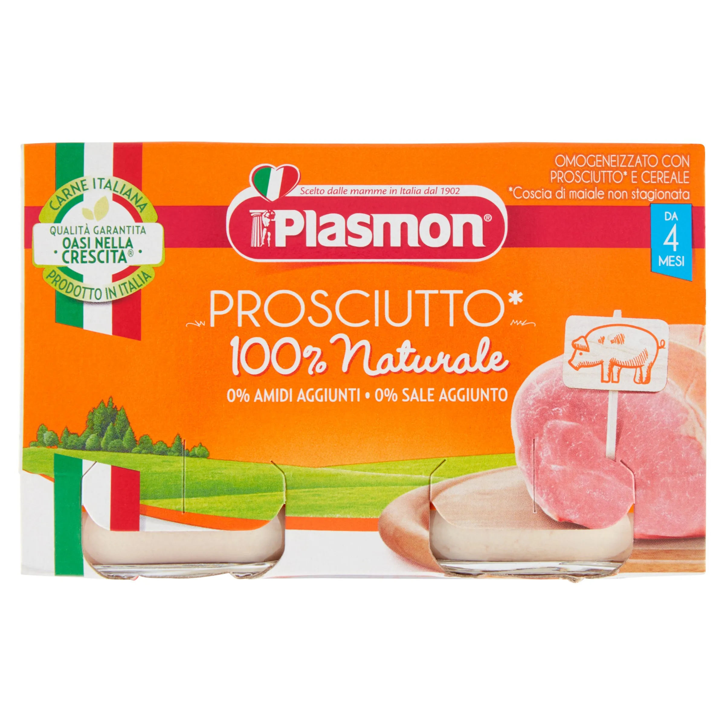 Plasmon Omogeneizzato Di Carne Prosciutto Cotto 2x120 g +4m Alimento per Infanzia