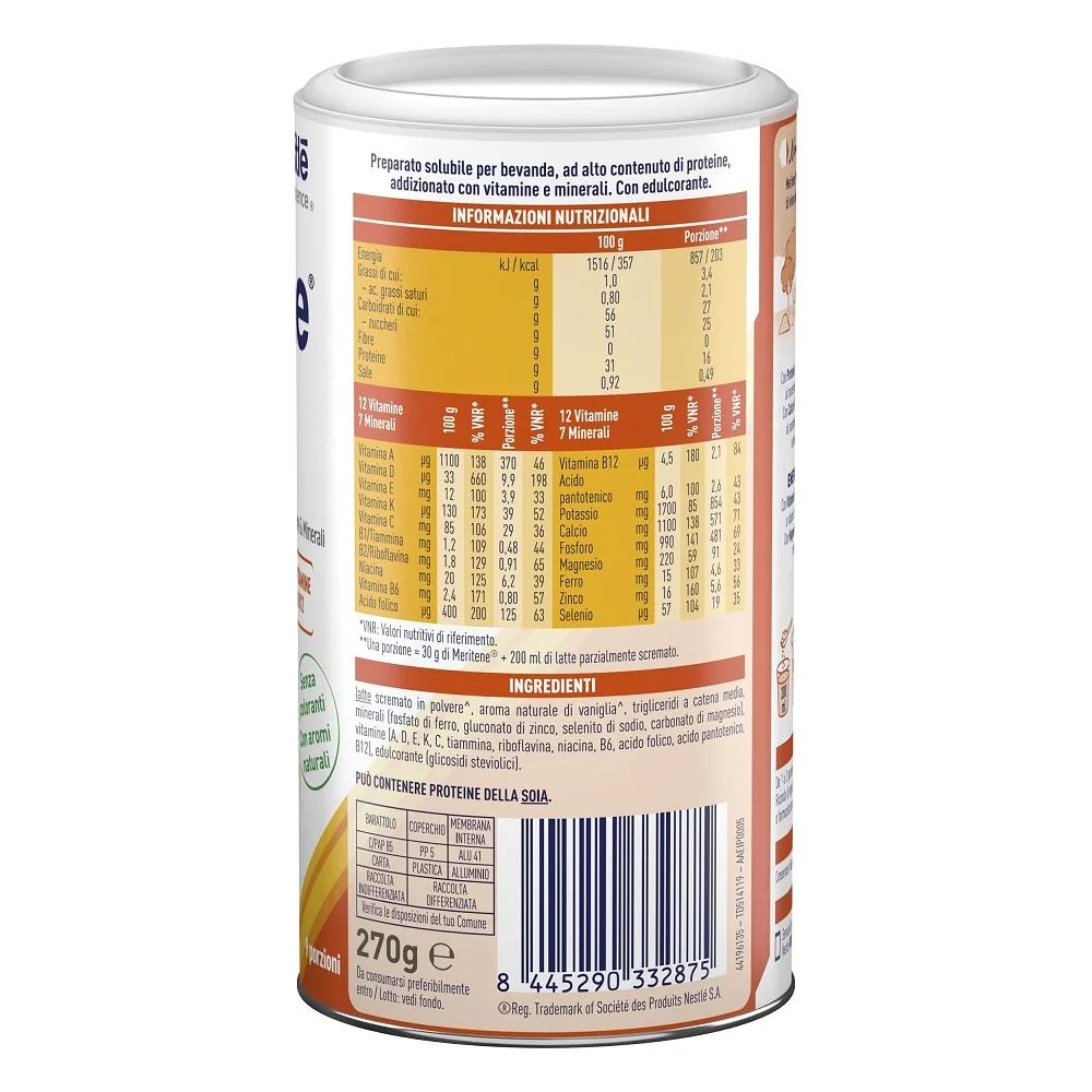 Meritene Forza e Vitalità  Polvere Vaniglia Integratore Proteico 270 g Gusto Vaniglia