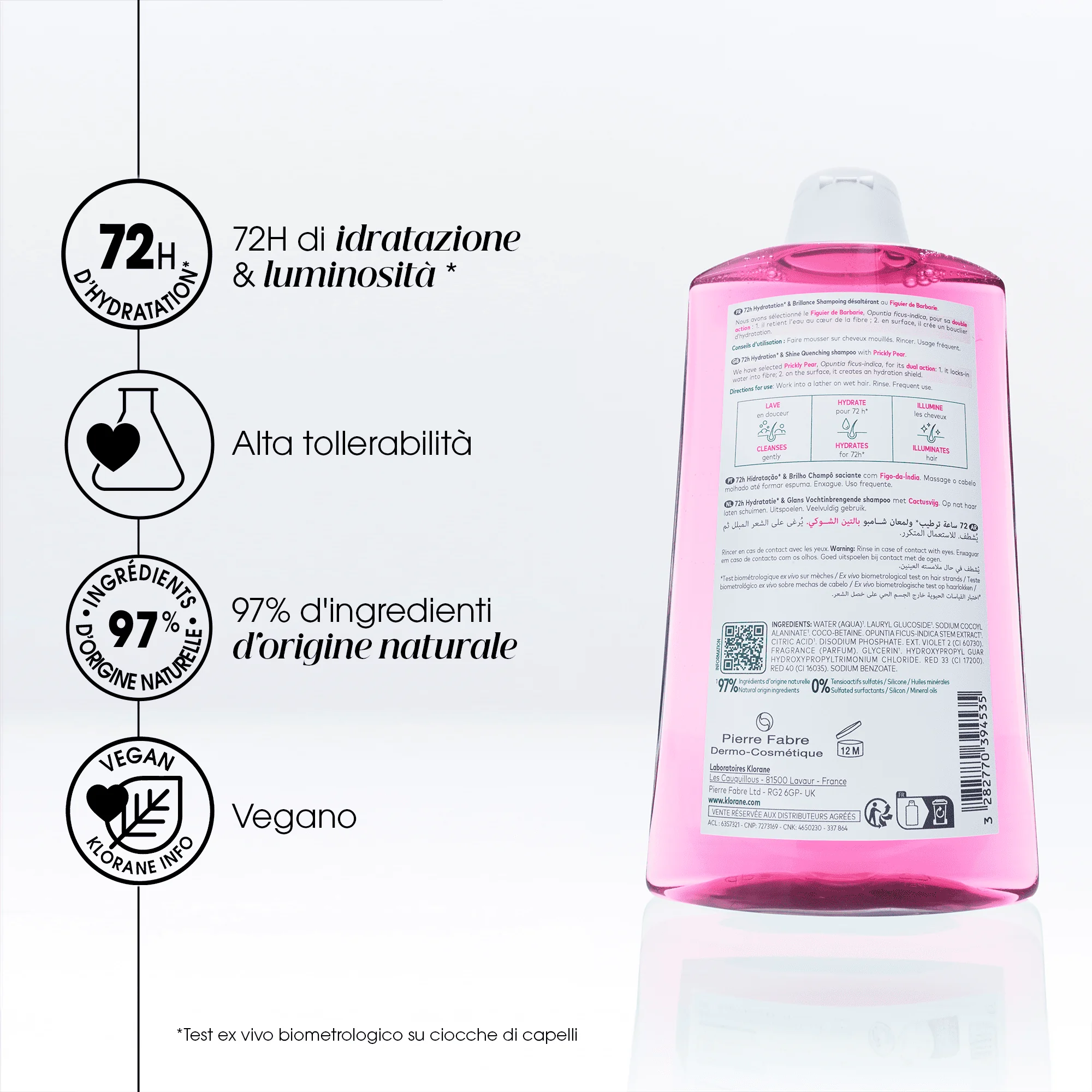 Klorane Shampoo idratante e illuminante Fico d’India 400 ml Idratante e illuminante